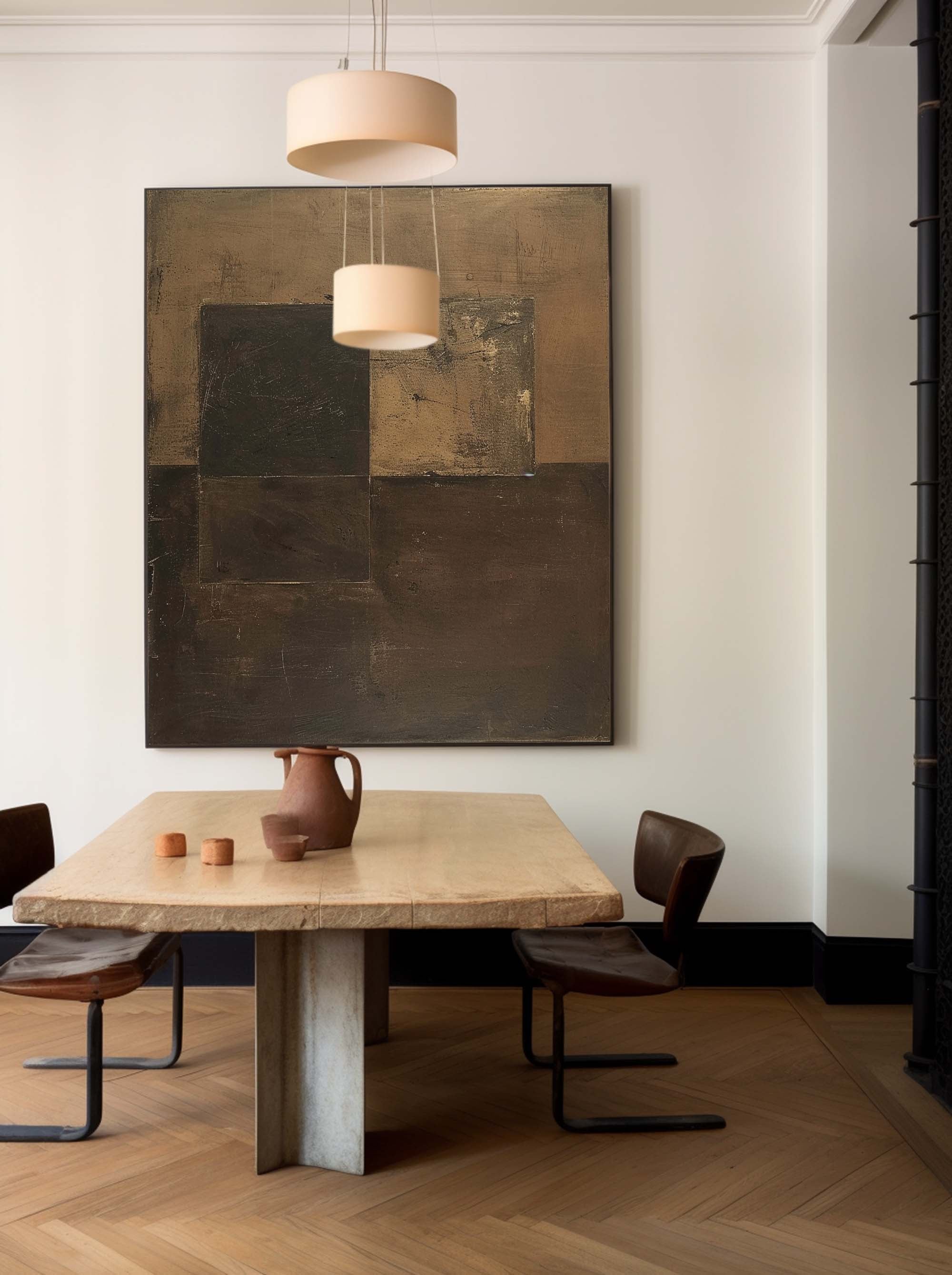 Wall Art Brown Block Abstract Geometric