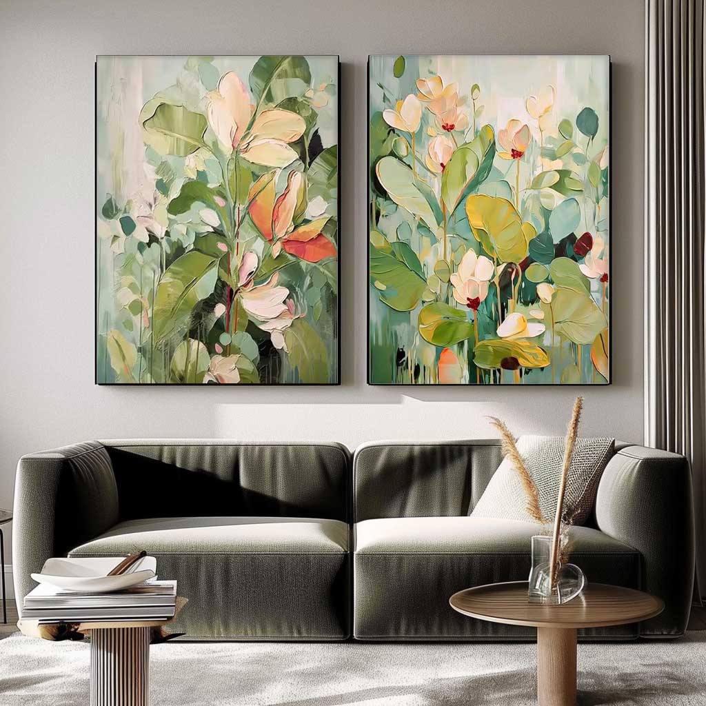 Abstract Muted Green Floral Fragments