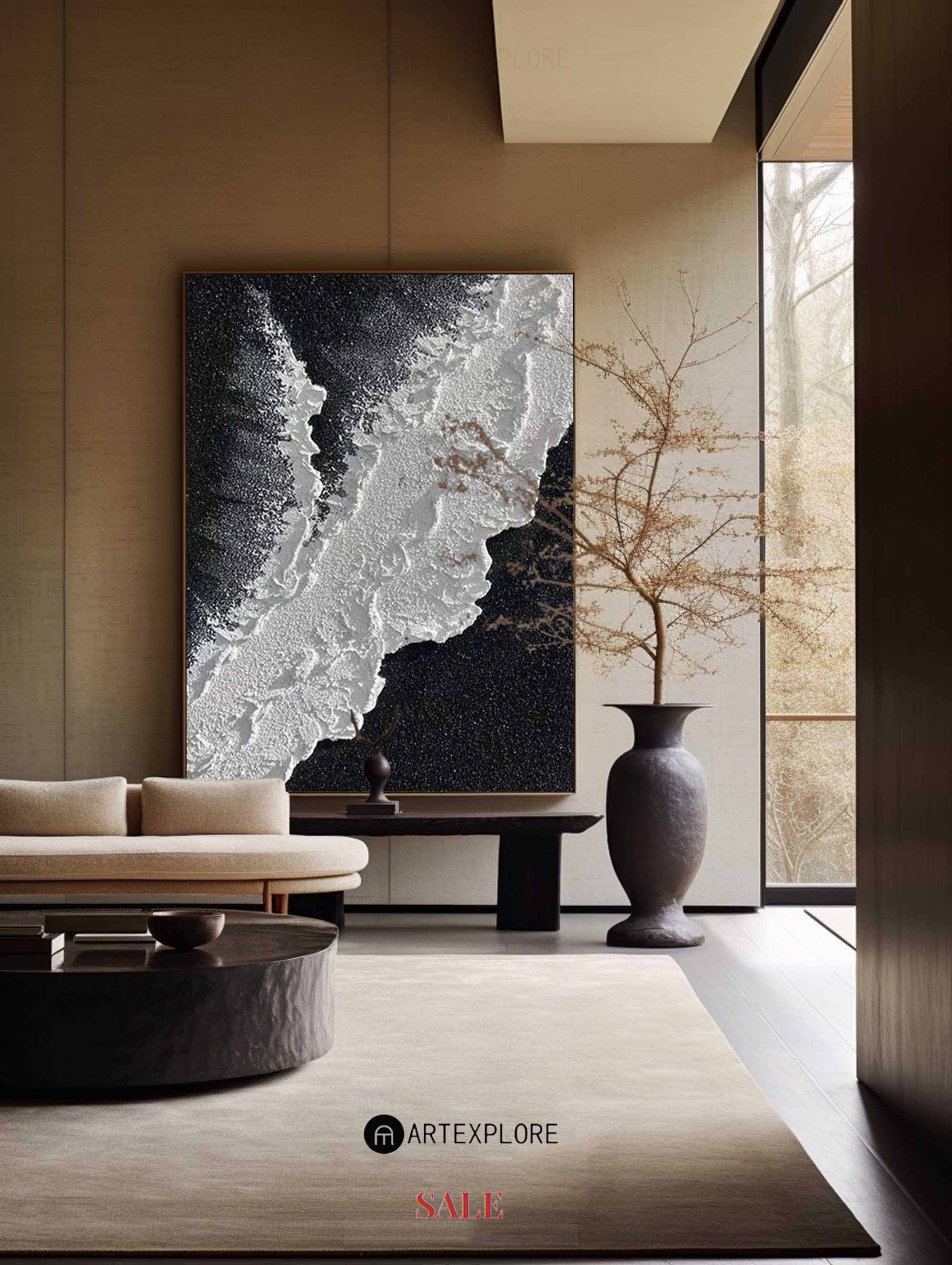 Textured Black Ocean Wave Canvas Wall Art