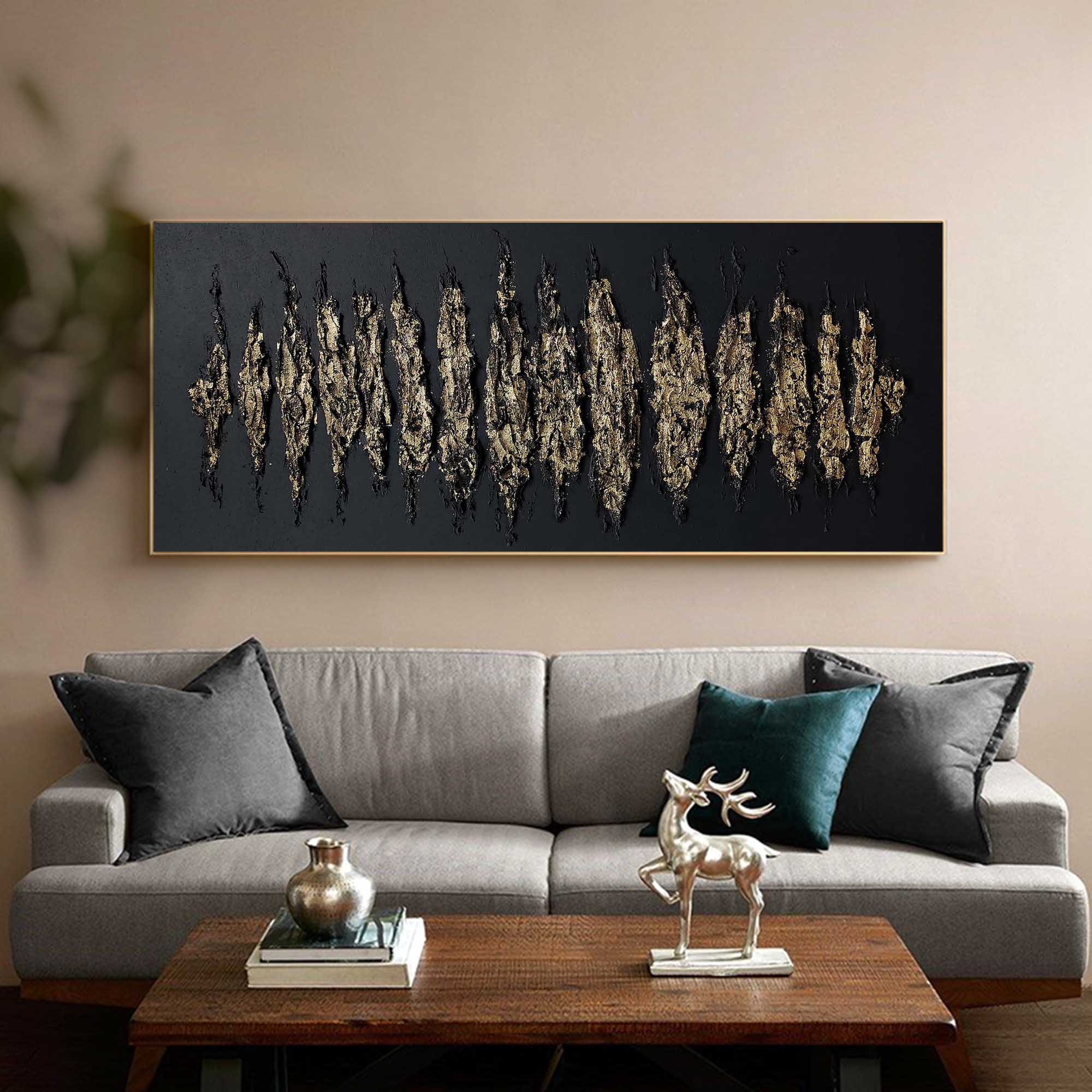 Wall Art Gold Black Abstract Strokes Modern Luxury Texture Living Room | Neutralighting