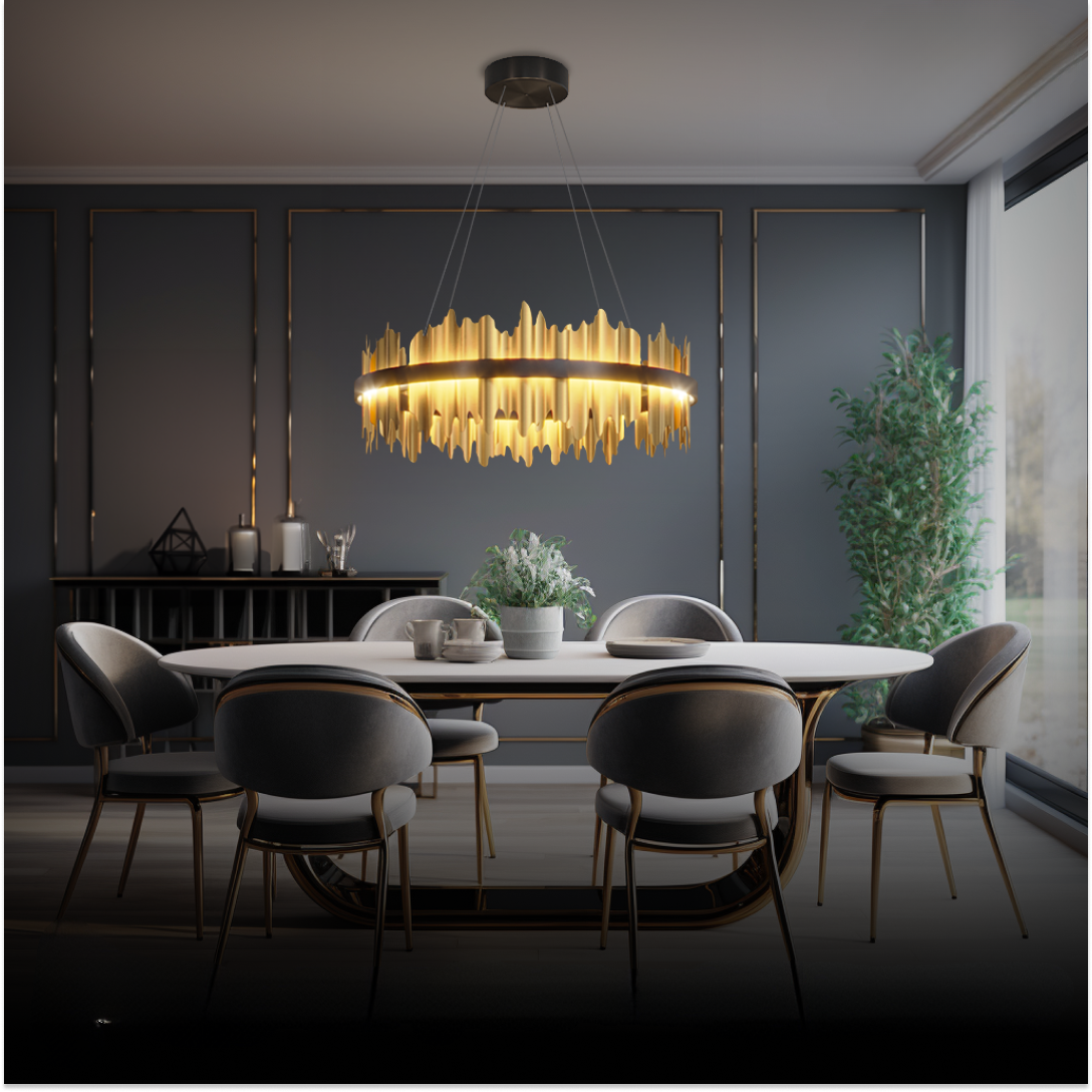 Kristy Industrial Chandelier Cylindrical Metal Black Gold Living Room - Neutralighting