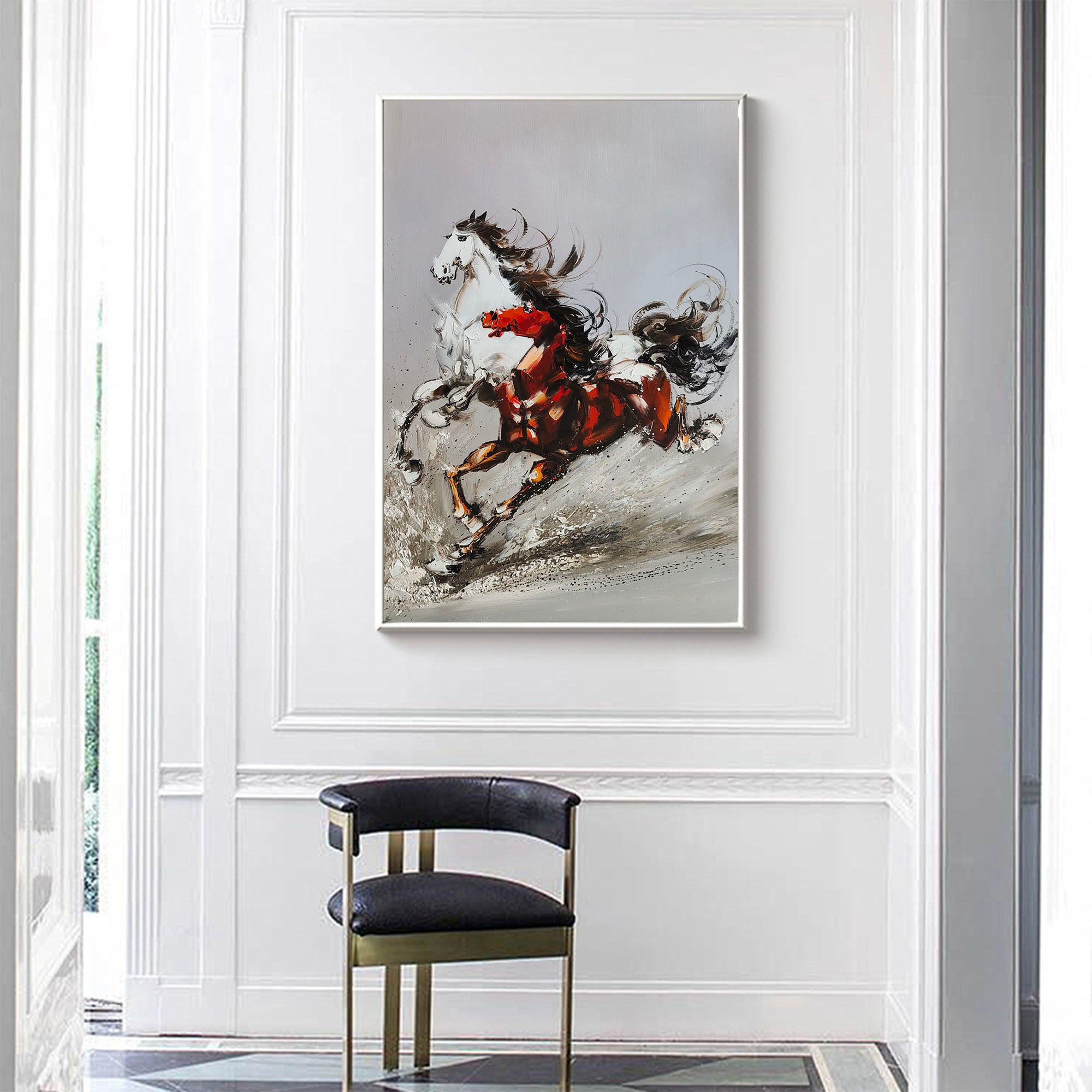 Dynamic Red and Black Abstract Horse Canvas Wall Art