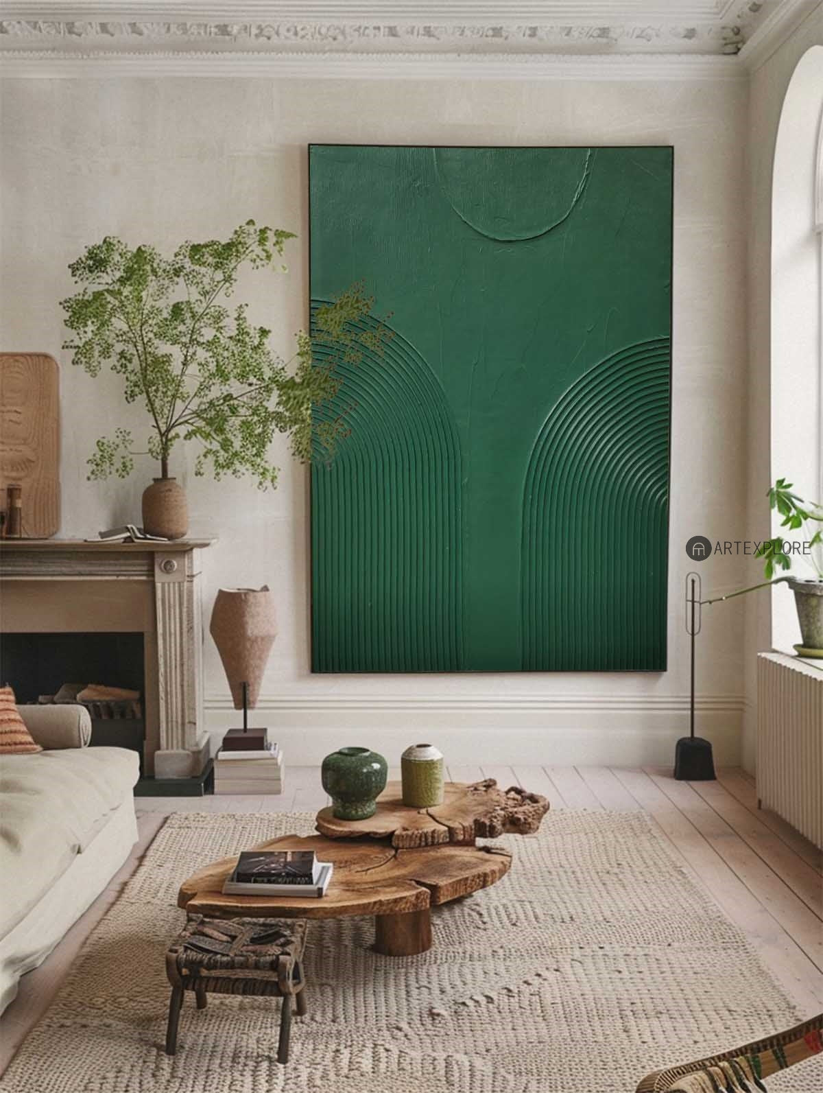 Emerald Arching Linework Painting