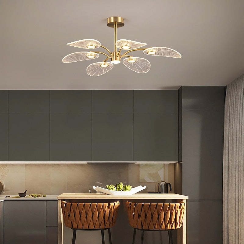 Arisha Art Deco Leaf Metal/Acrylic Chandelier, Gold - Neutralighting