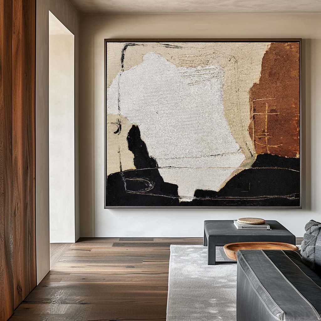 Rustic Earth Tone Abstract Plaster Canvas Wall Art