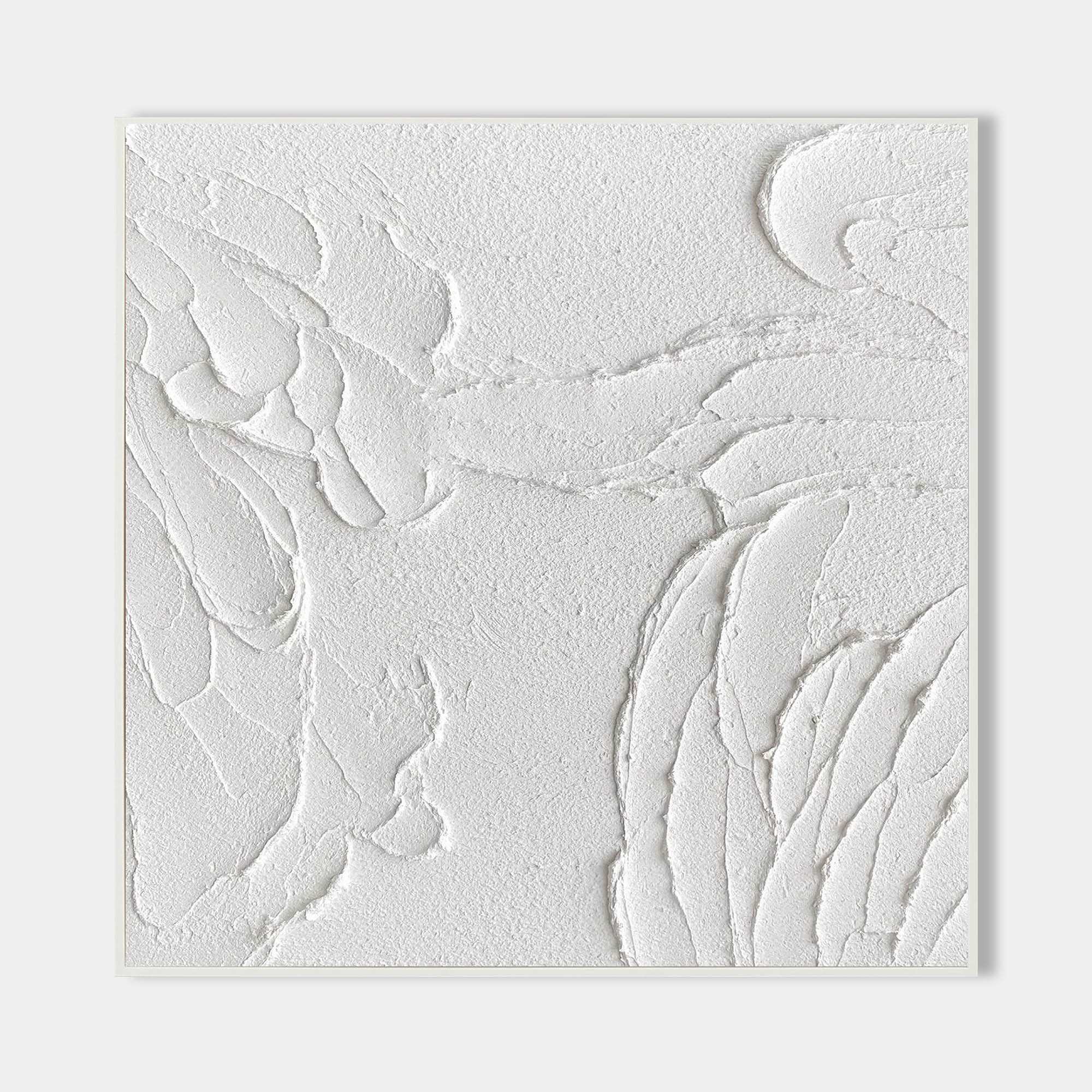 3D Textured White Relief Organic Abstract Oil Acrylic Linen Canvas Painting