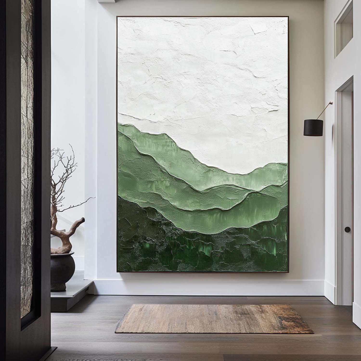 Vertical Layered Sage Mountain Textured Canvas