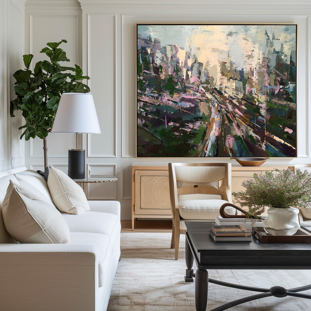 Landscape Green Gold City Abstract Painting