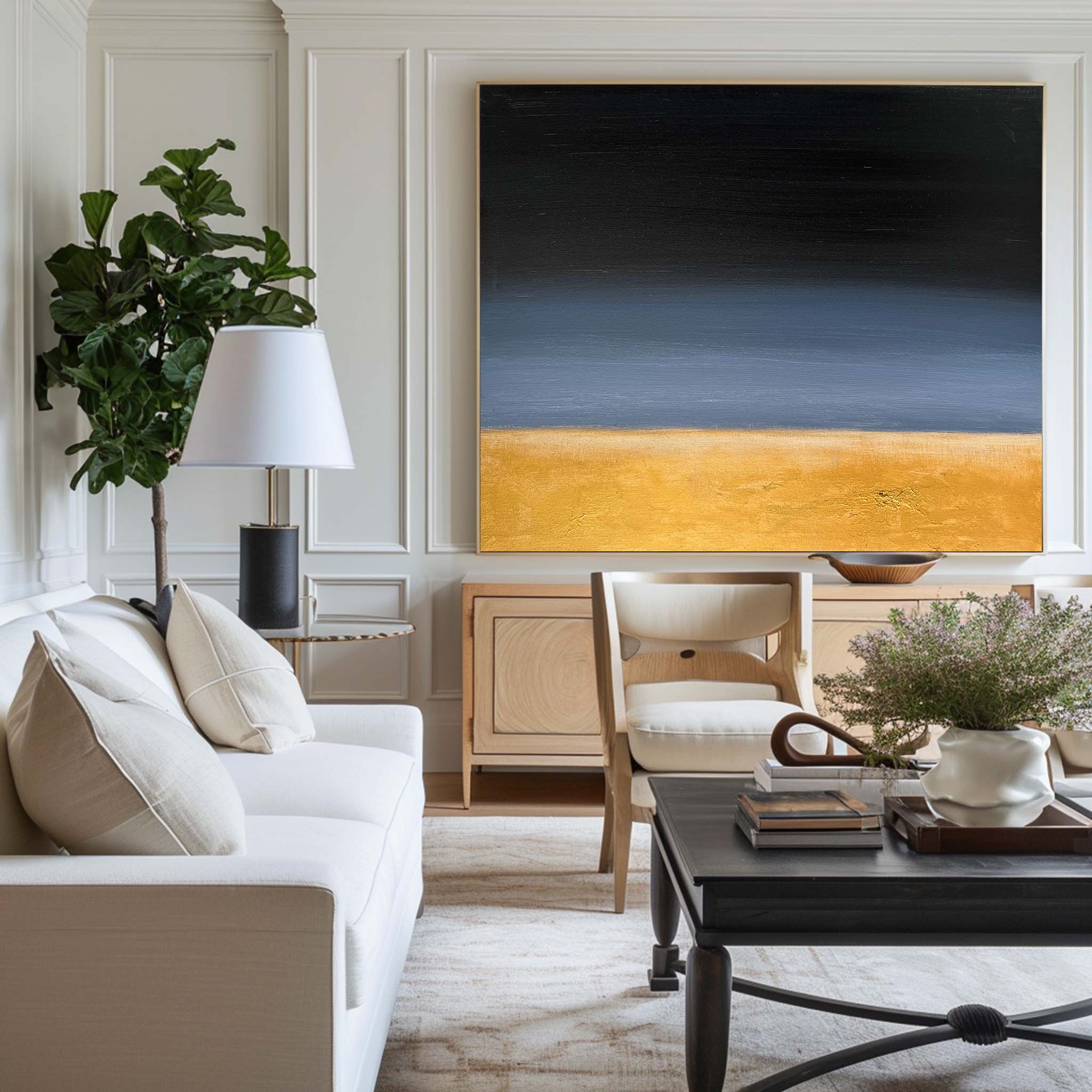 Two‑Tone Horizon Minimal Abstract Unstretched Linen Canvas Wall Art