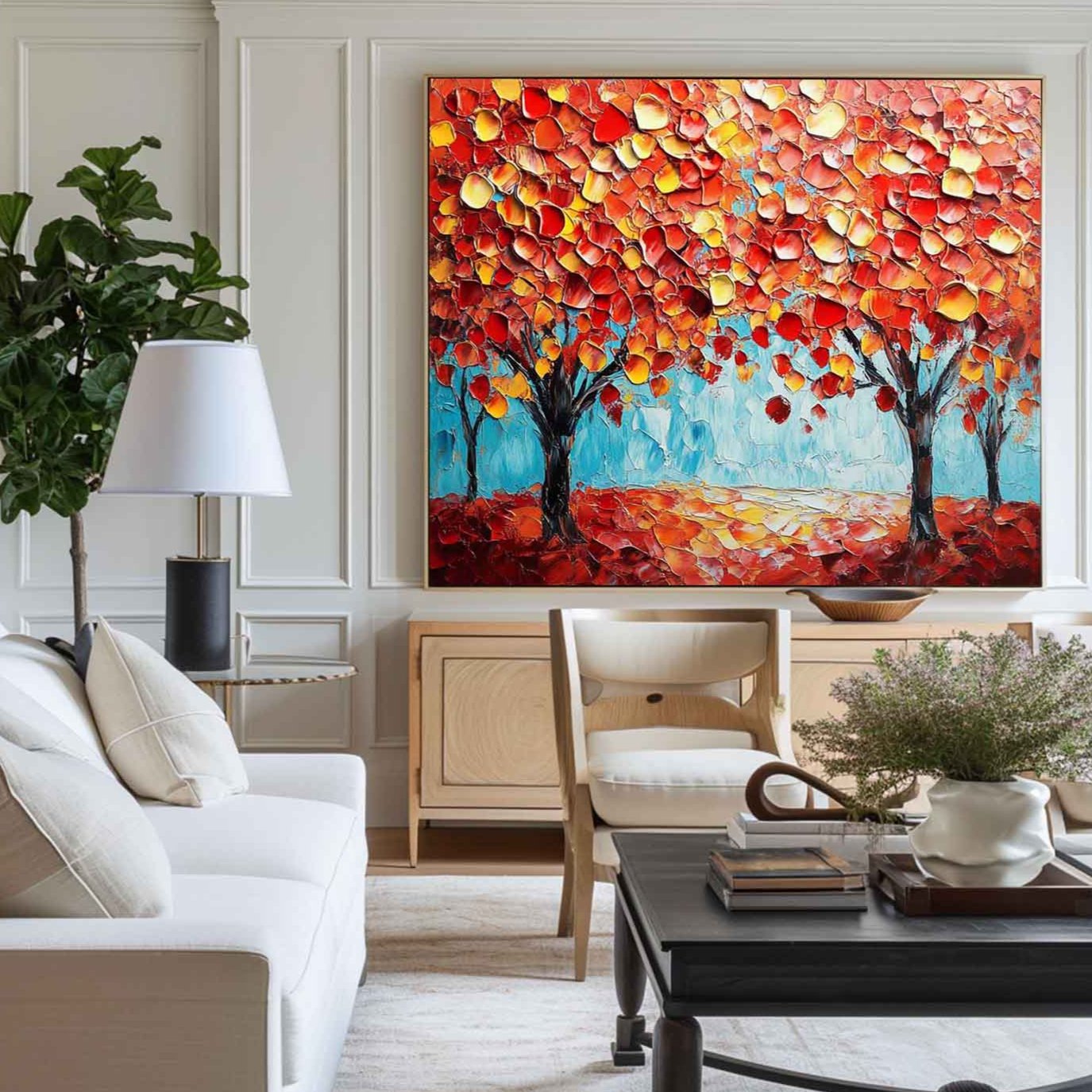 Autumn Canopy Trees Vibrant Landscape Art