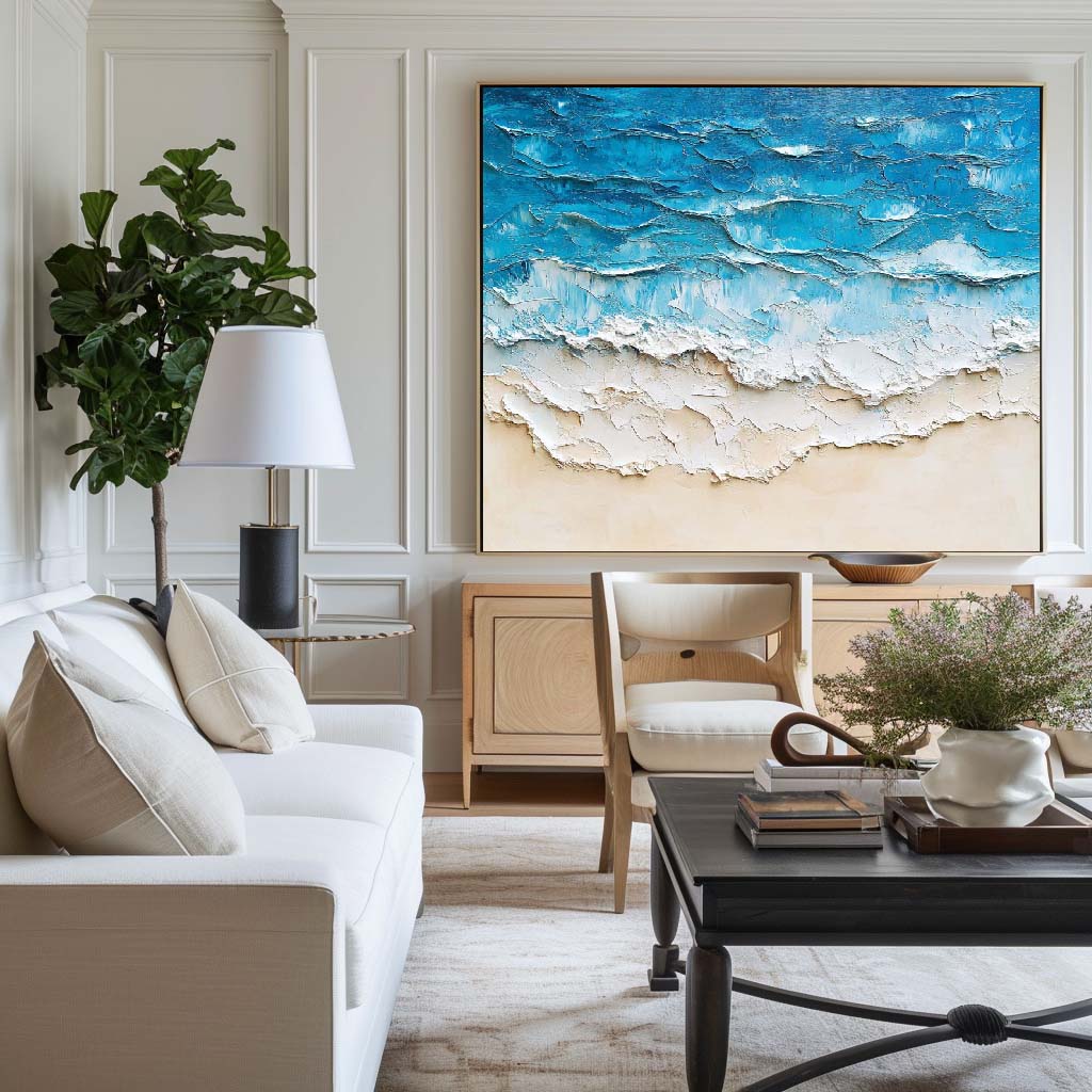 Turquoise Ocean Waves Coastal Painting