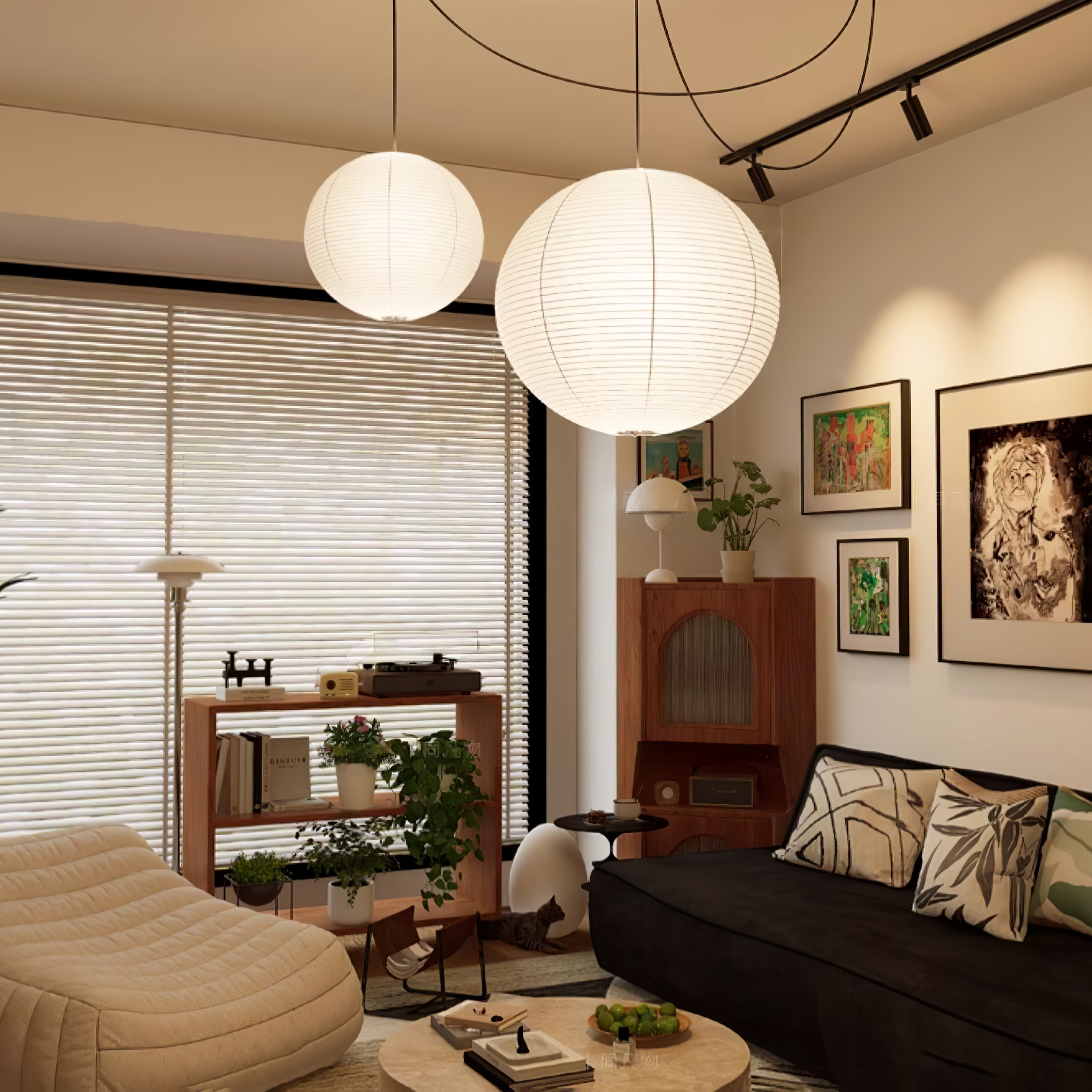 Ritta Pendant Light Wabi-sabi Globe Paper - Neutralighting