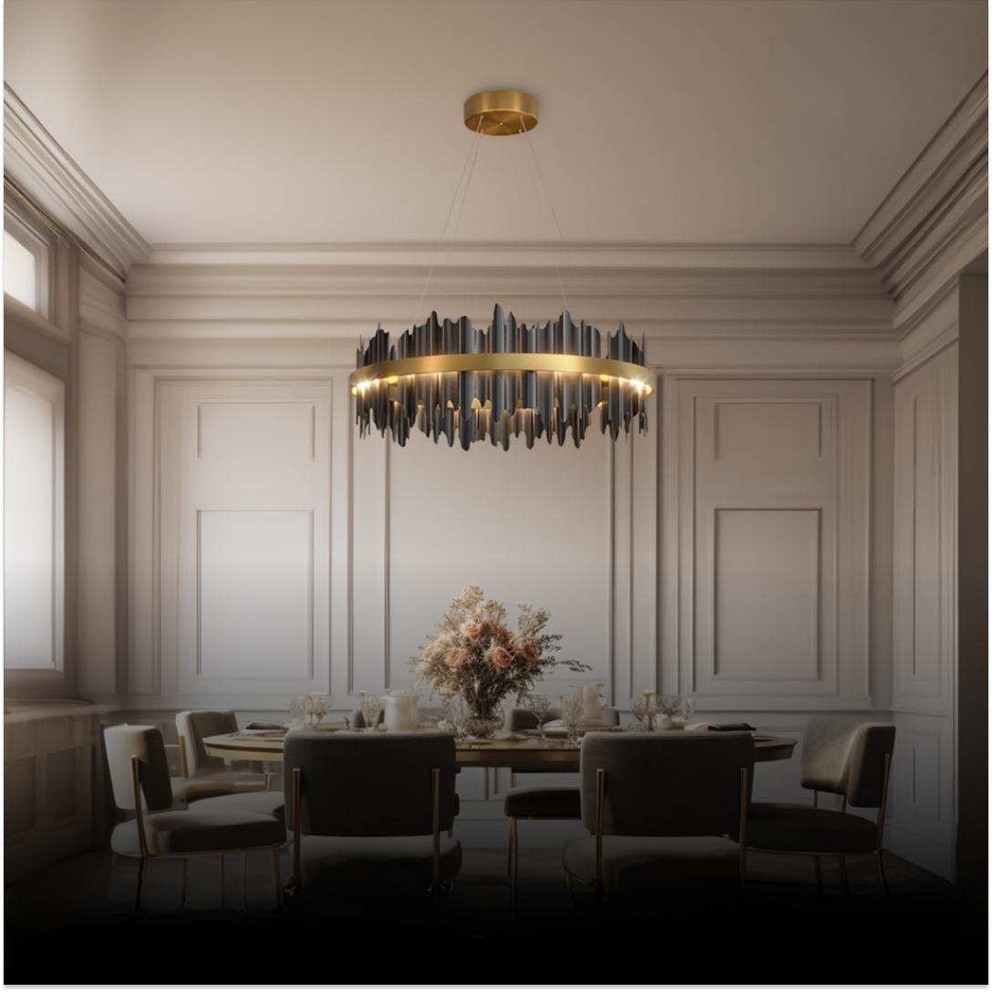 Kristy Industrial Chandelier Cylindrical Metal Black Gold Living Room - Neutralighting