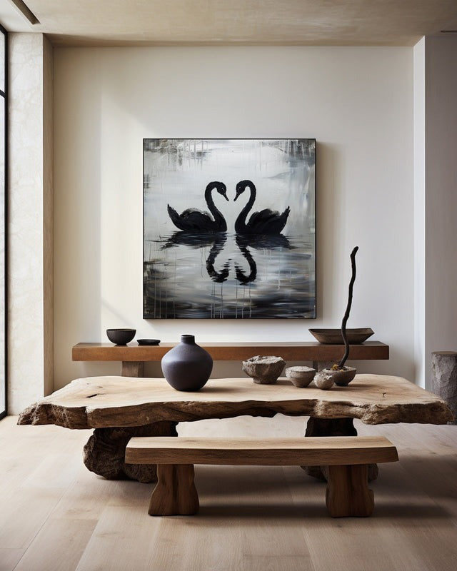 Black Swan Couple Reflection Painting