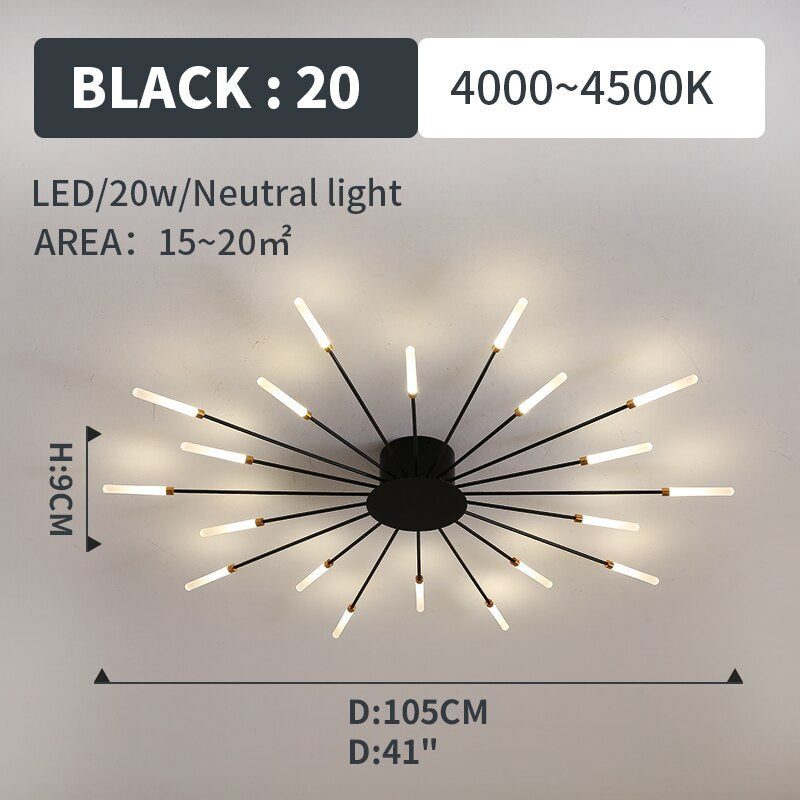 Wesley Flush-Mount Ceiling Light Fireworks, Black/Gold