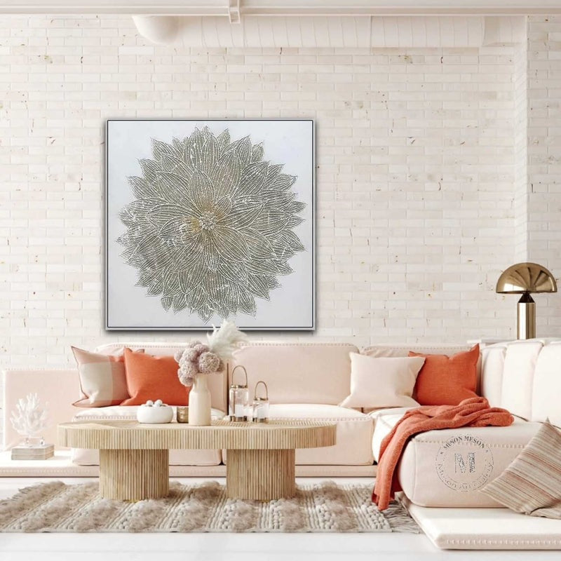 Wall Art Radial Floral Leaf Neutral Line