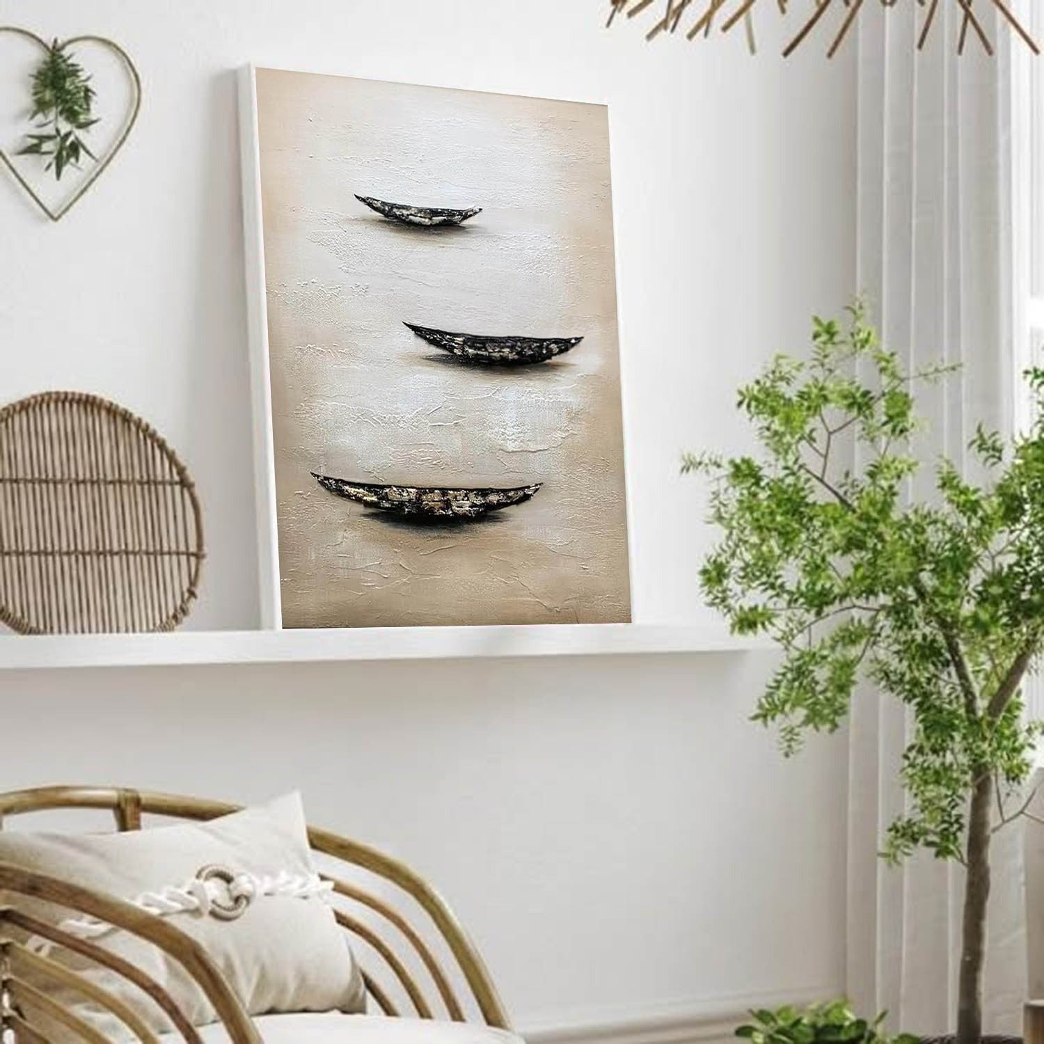 Wall Art Minimalist Boat Trio Serene Seascape