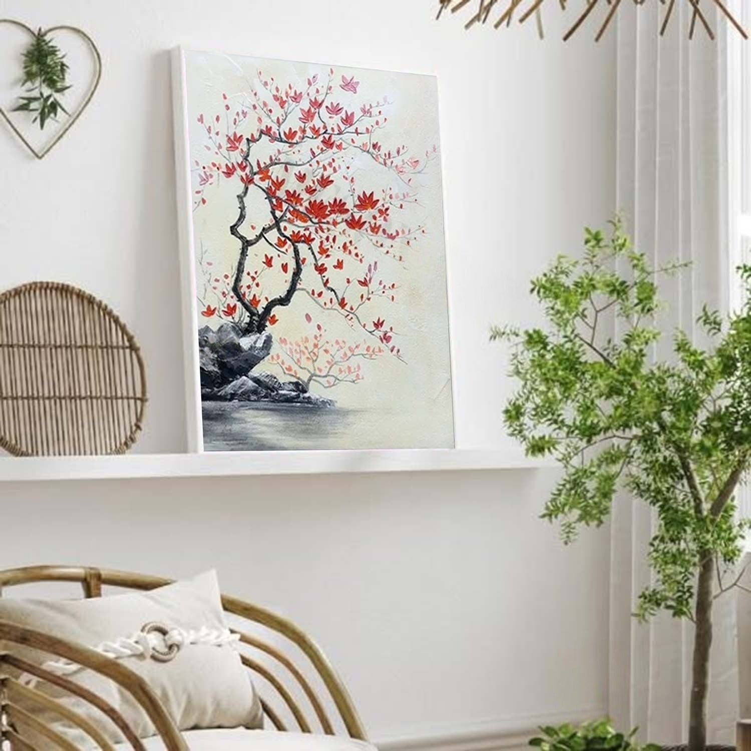 Wall Art Oriental Maple Blossom Rock Landscape