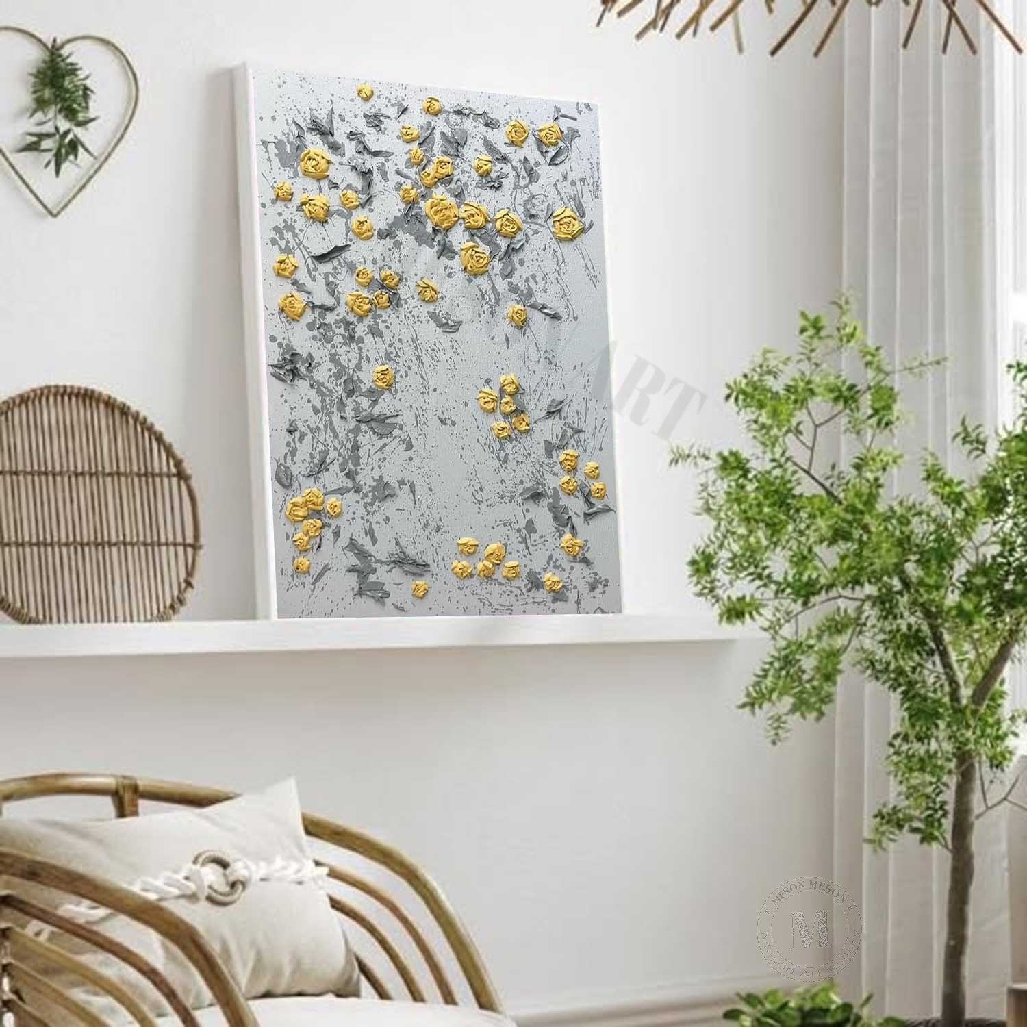 Wall Art Vertical 3D Impasto Yellow Rose