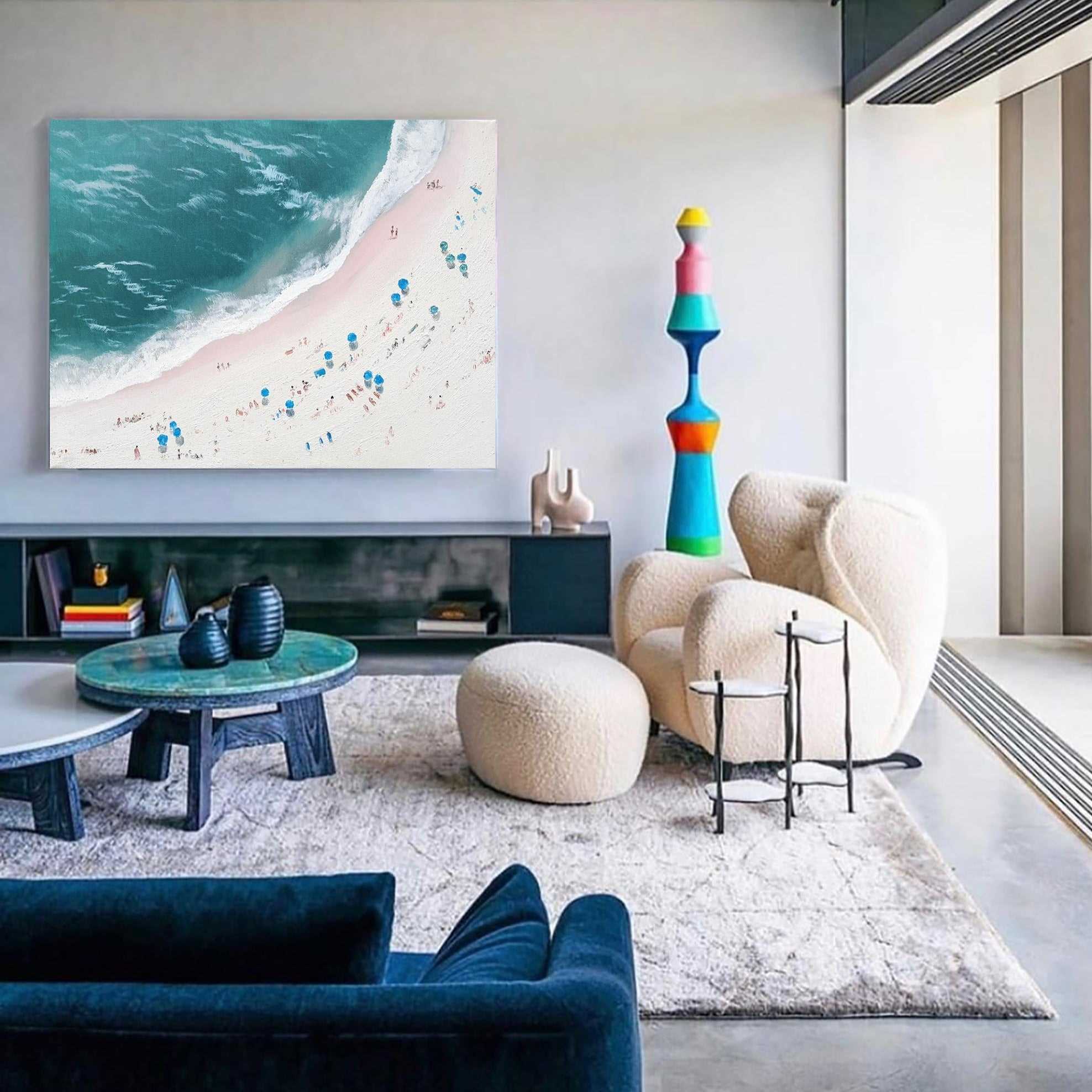 Aerial Teal Beach Landscape Canvas Art