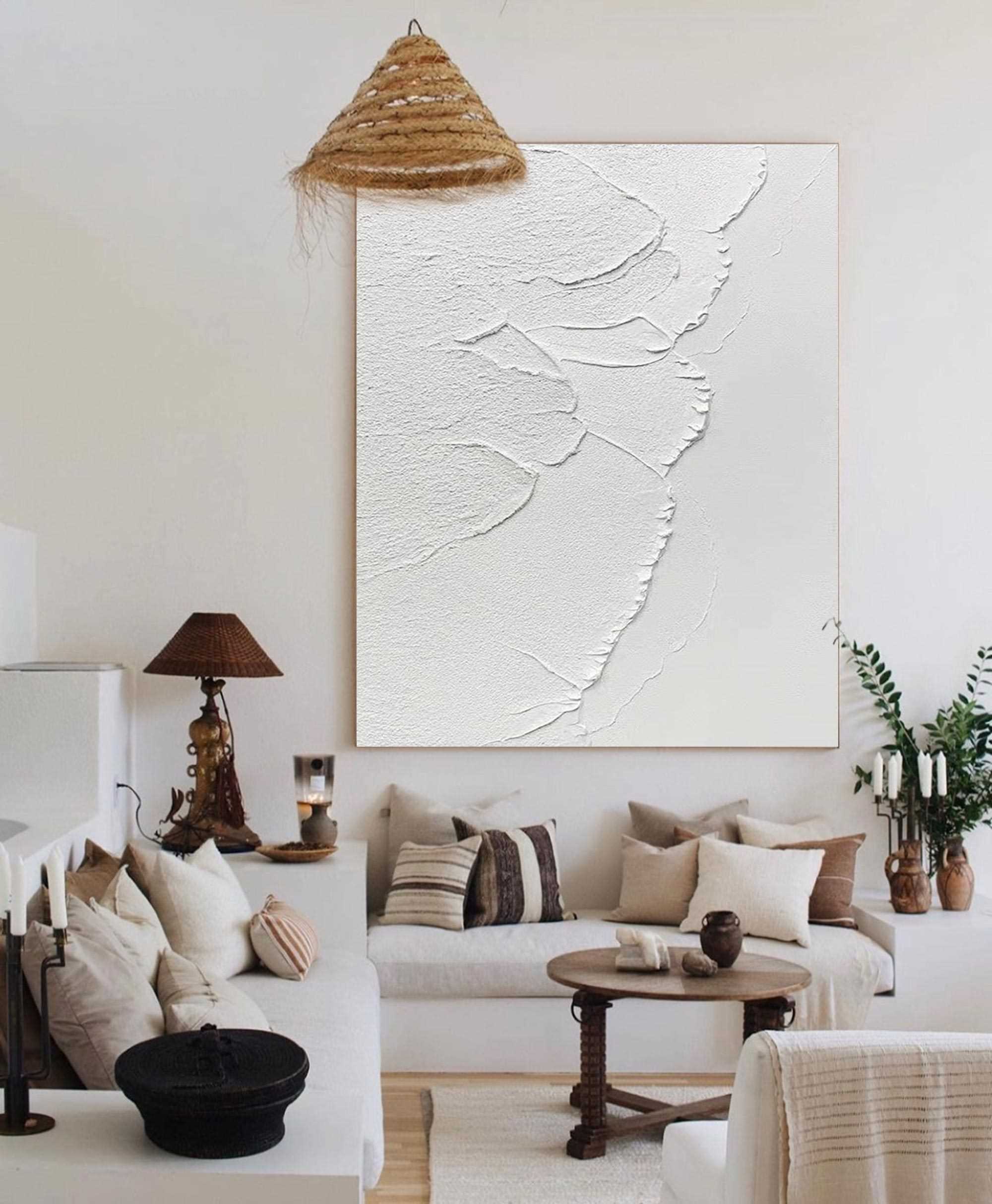 Off‑White Vertical Raised‑Relief Heavy‑Textured Artwork