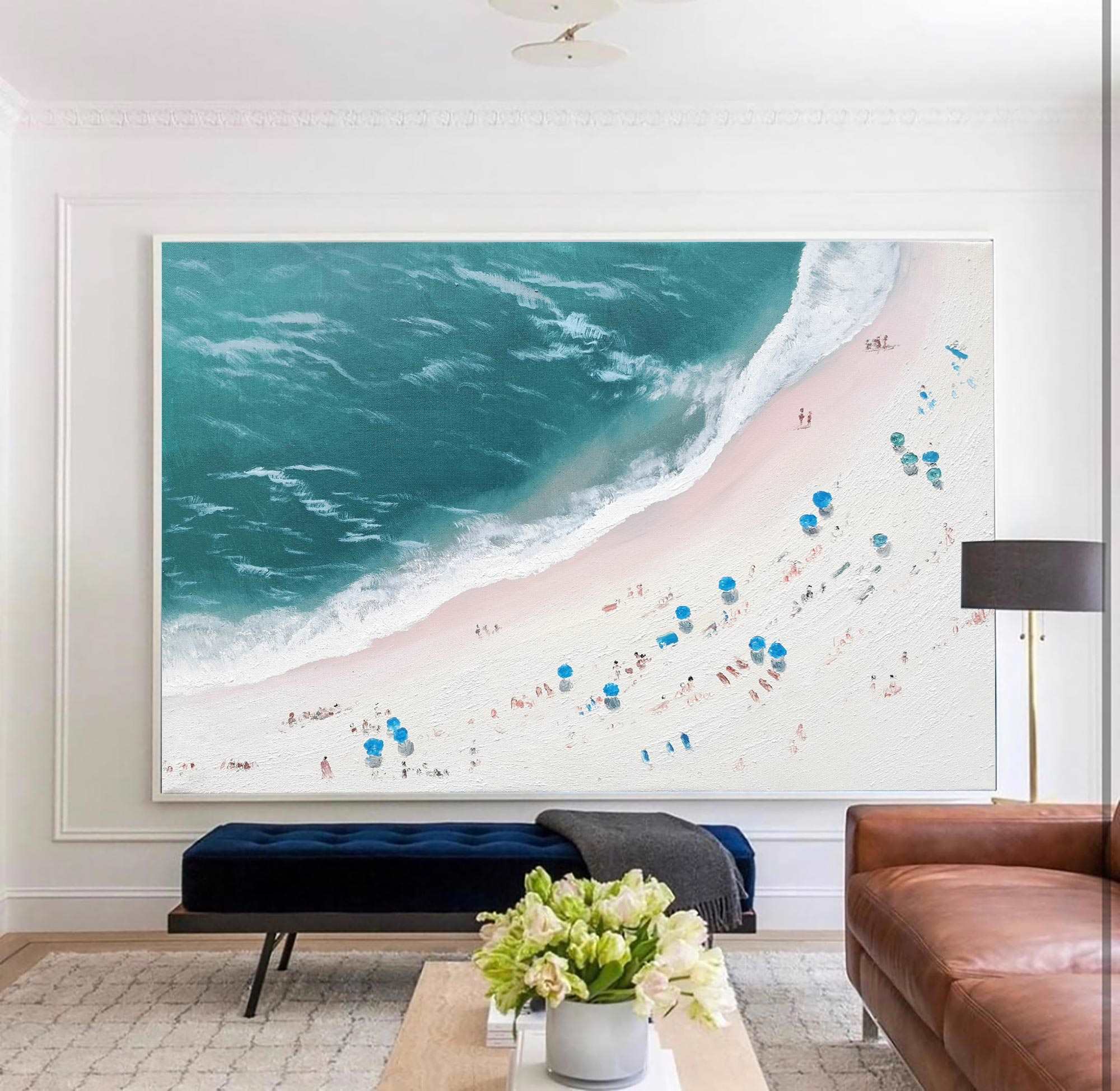 Aerial Teal Beach Landscape Canvas Art