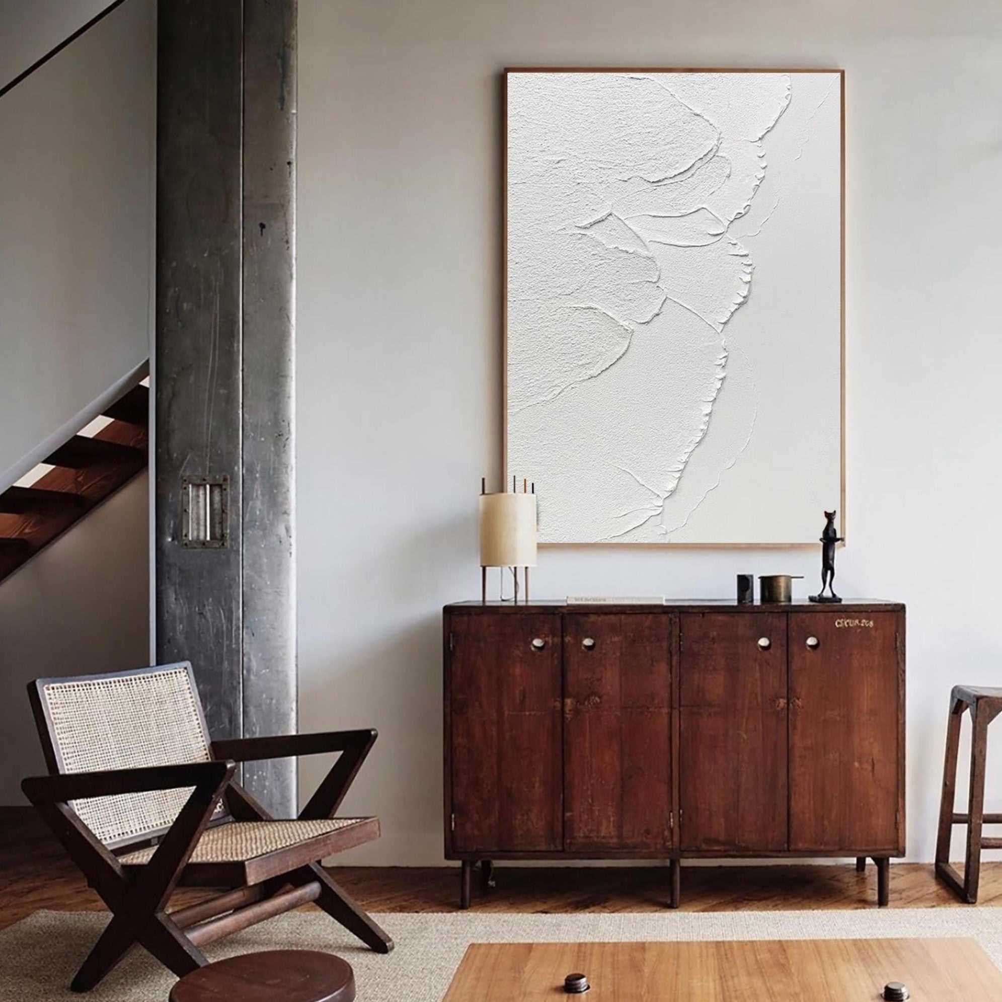 Off‑White Vertical Raised‑Relief Heavy‑Textured Artwork