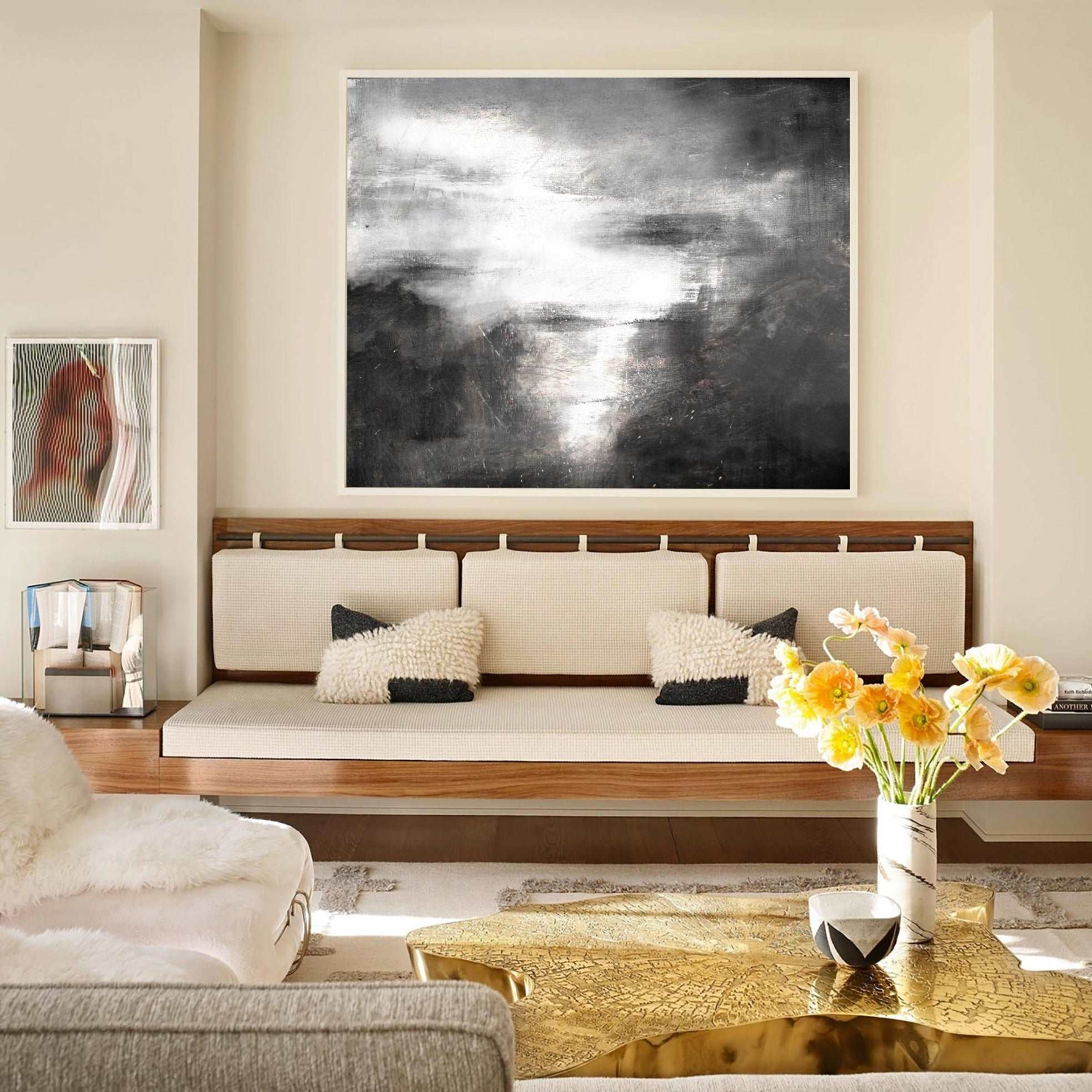 Seascape Black White Ocean Storm Abstract Painting
