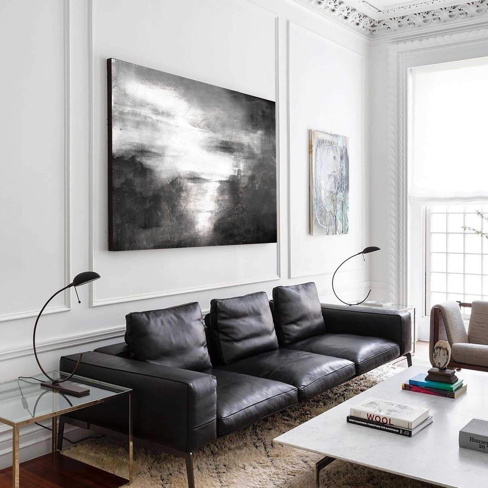 Seascape Black White Ocean Storm Abstract Painting