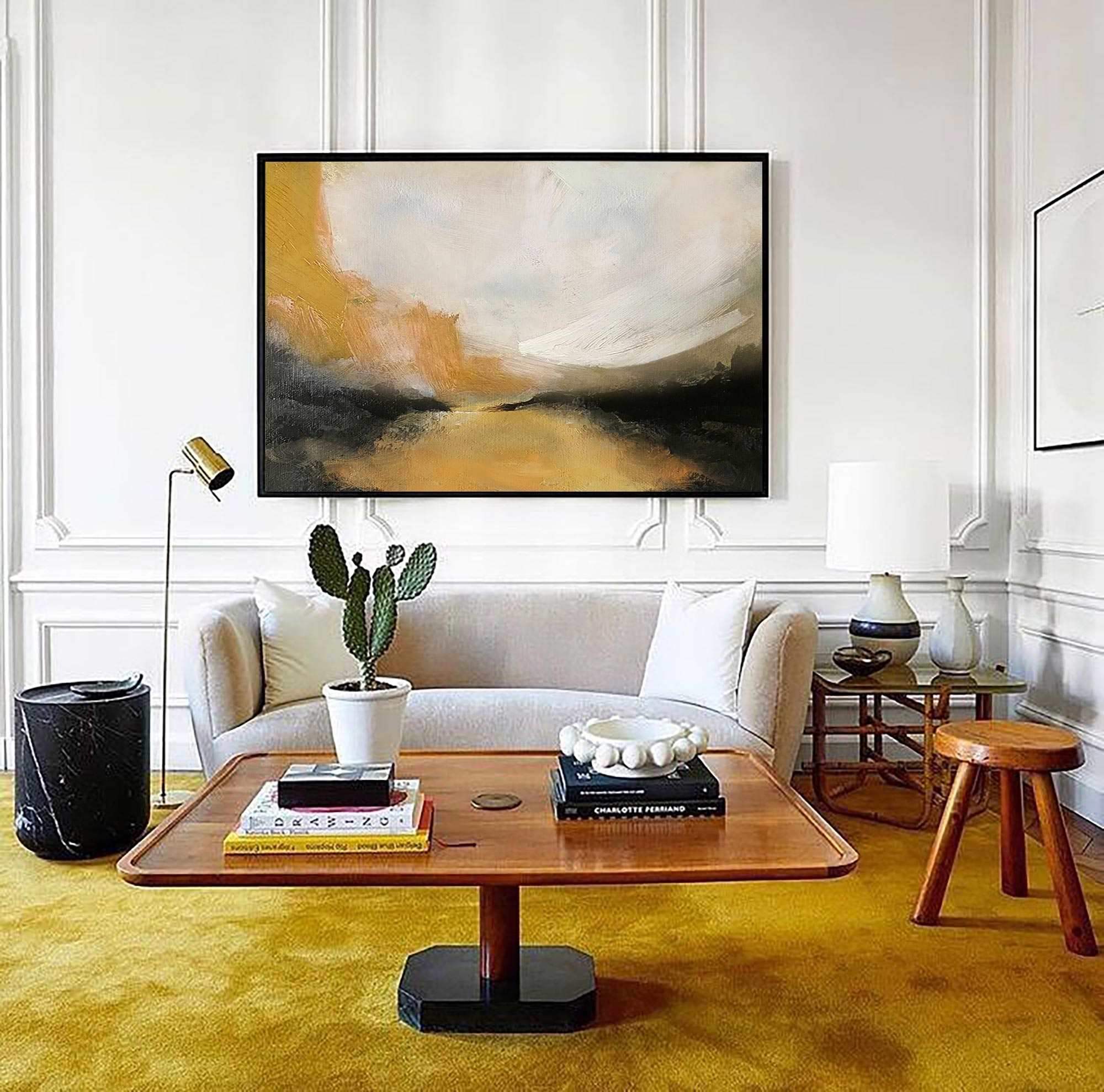 Contemporary Landscape Gold Black White Abstract Painting