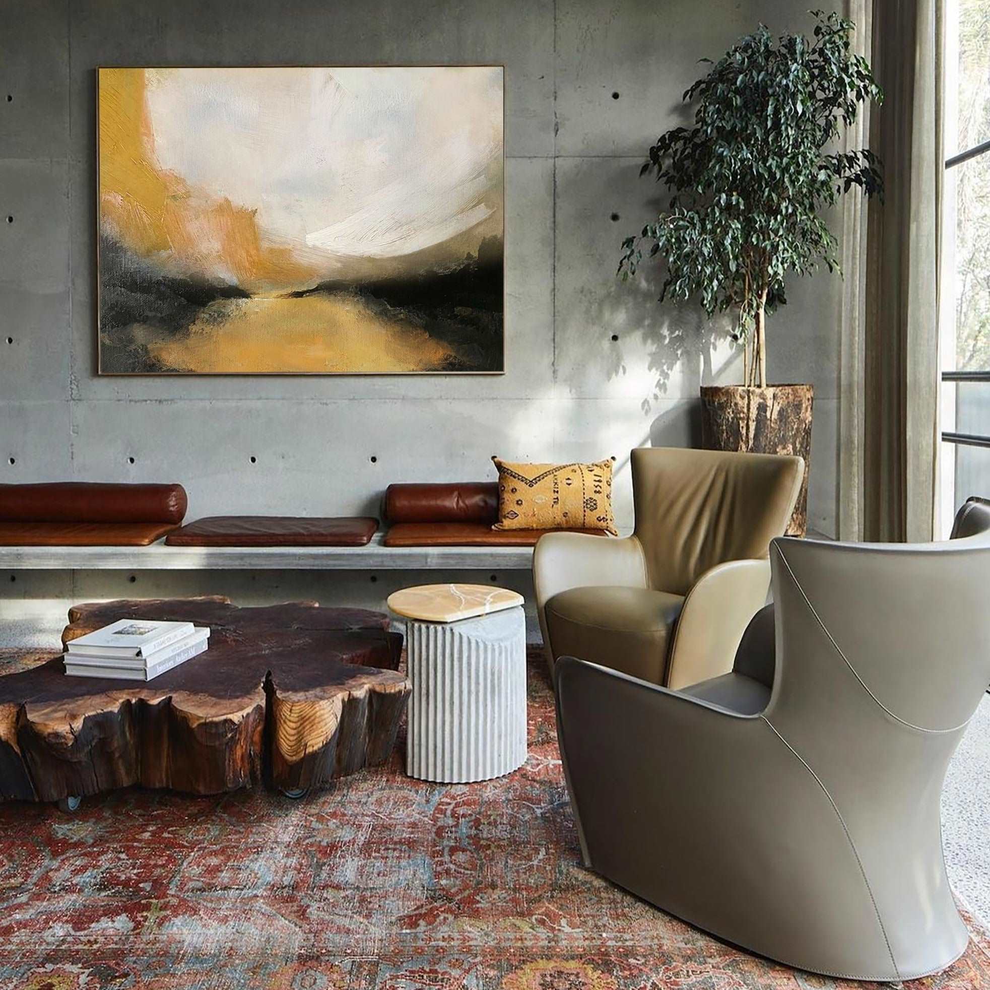 Contemporary Landscape Gold Black White Abstract Painting