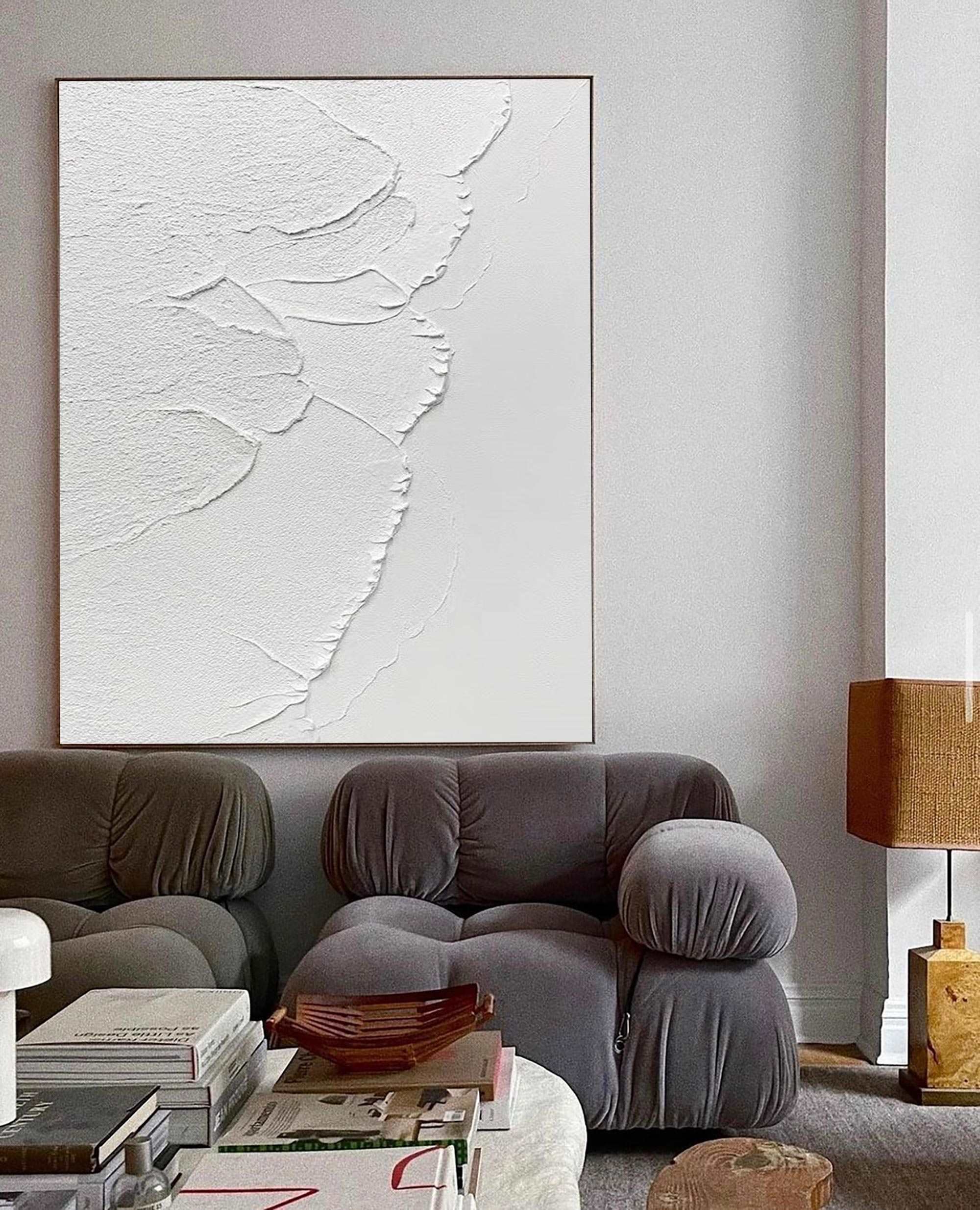 Off‑White Vertical Raised‑Relief Heavy‑Textured Artwork