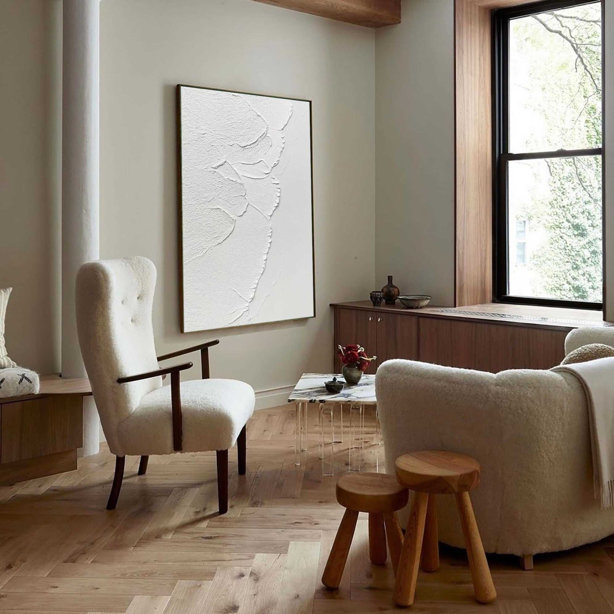 Off‑White Vertical Raised‑Relief Heavy‑Textured Artwork