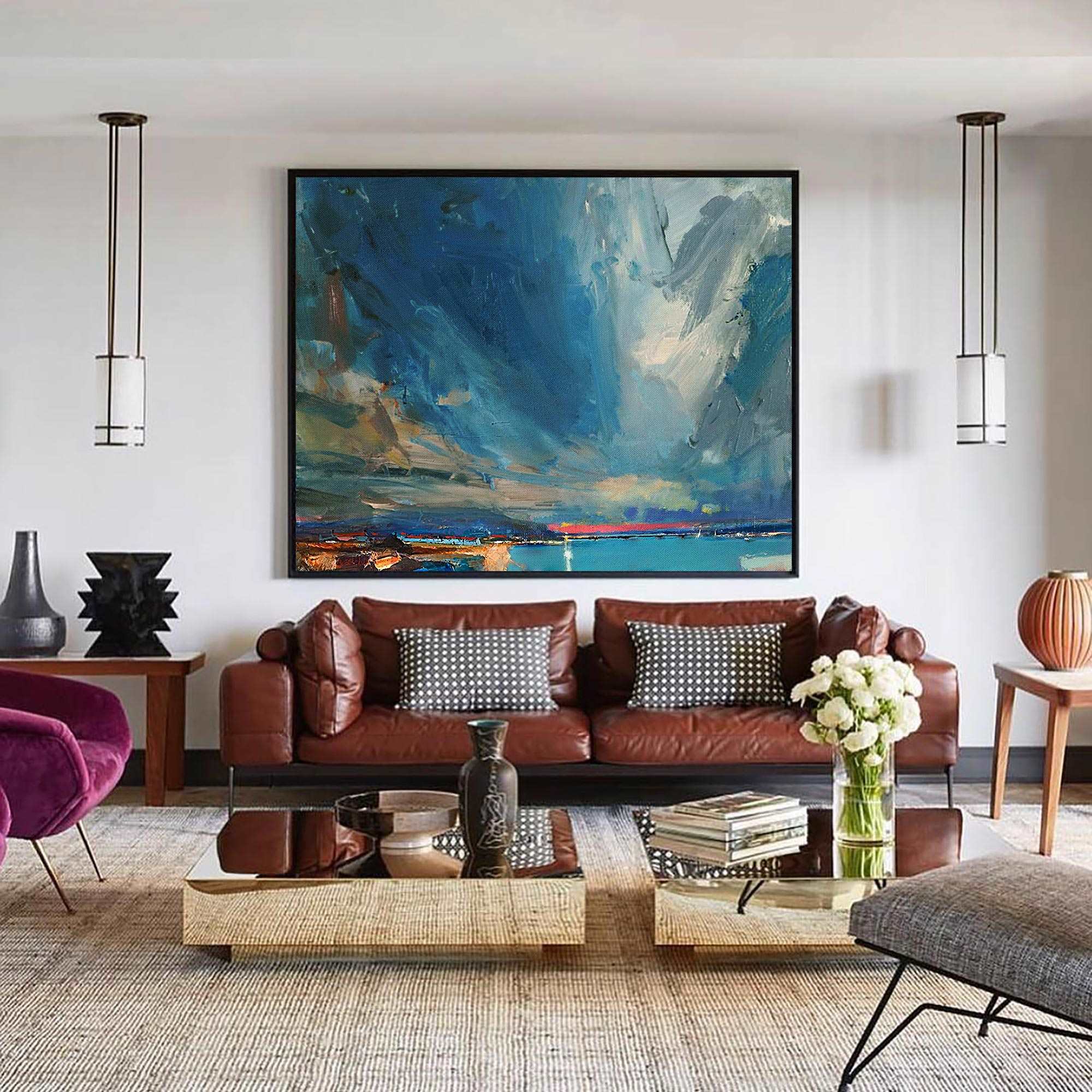 Abstract Coastal Painting ABSH48 - Neutralighting