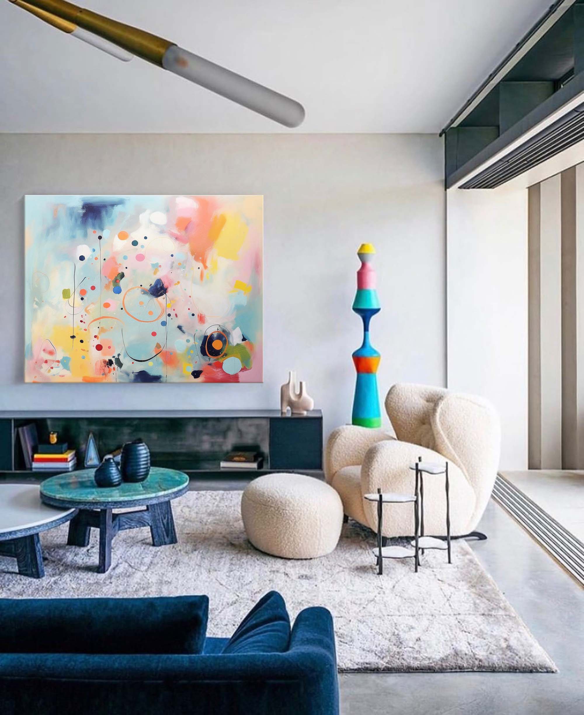 Vibrant Pastel Abstract Canvas Oil Painting