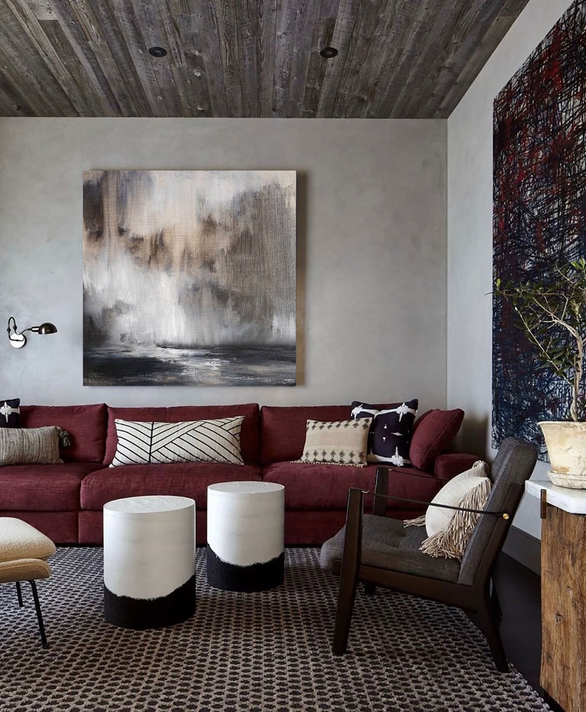 Wall Art Neutral Abstract Stormy Sea Landscape Modern Texture Living Room | Neutralighting