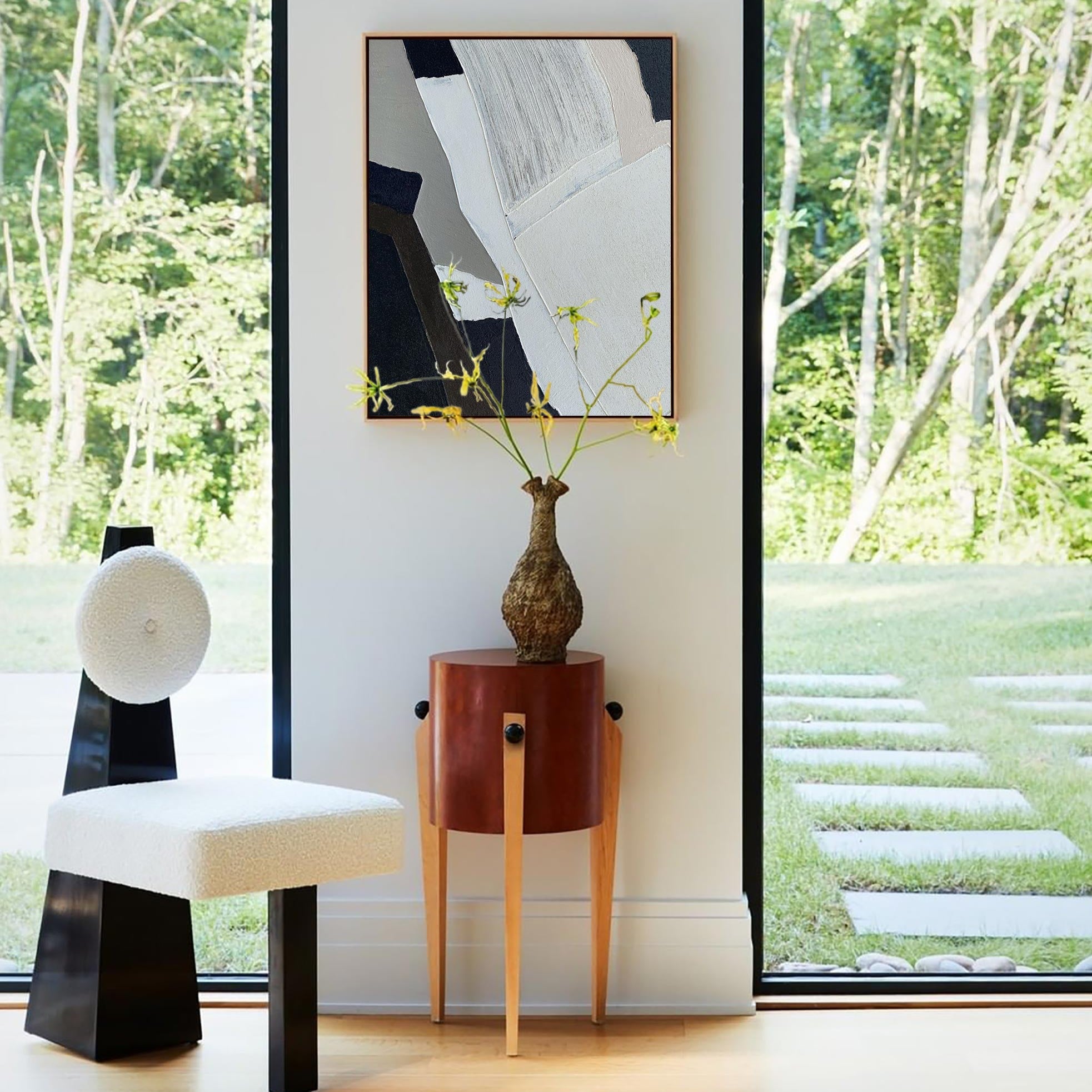 Textured Black White Abstract Linen Painting