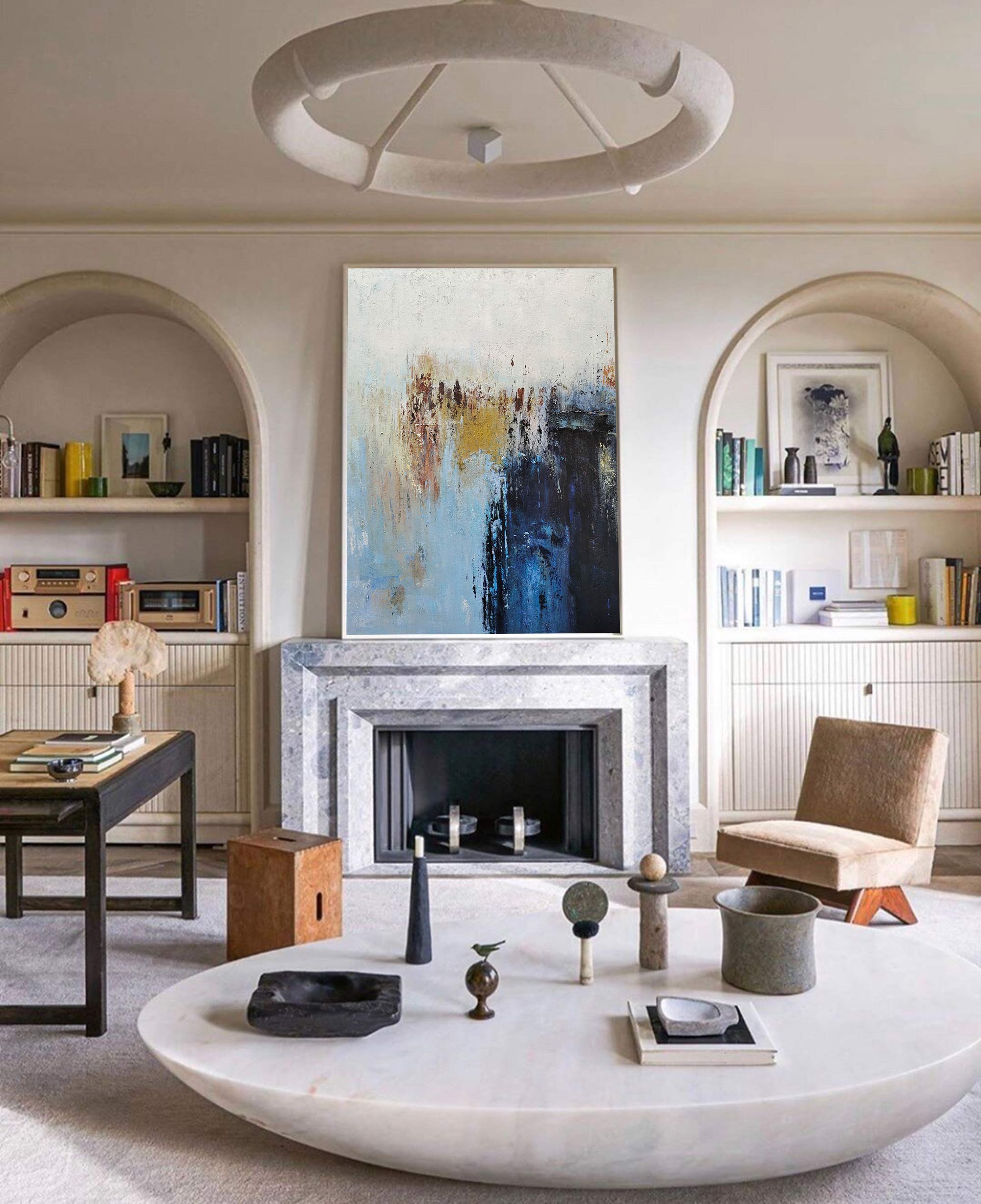Vertical Impasto Abstract Unstretched Acrylic Canvas Wall Artwork