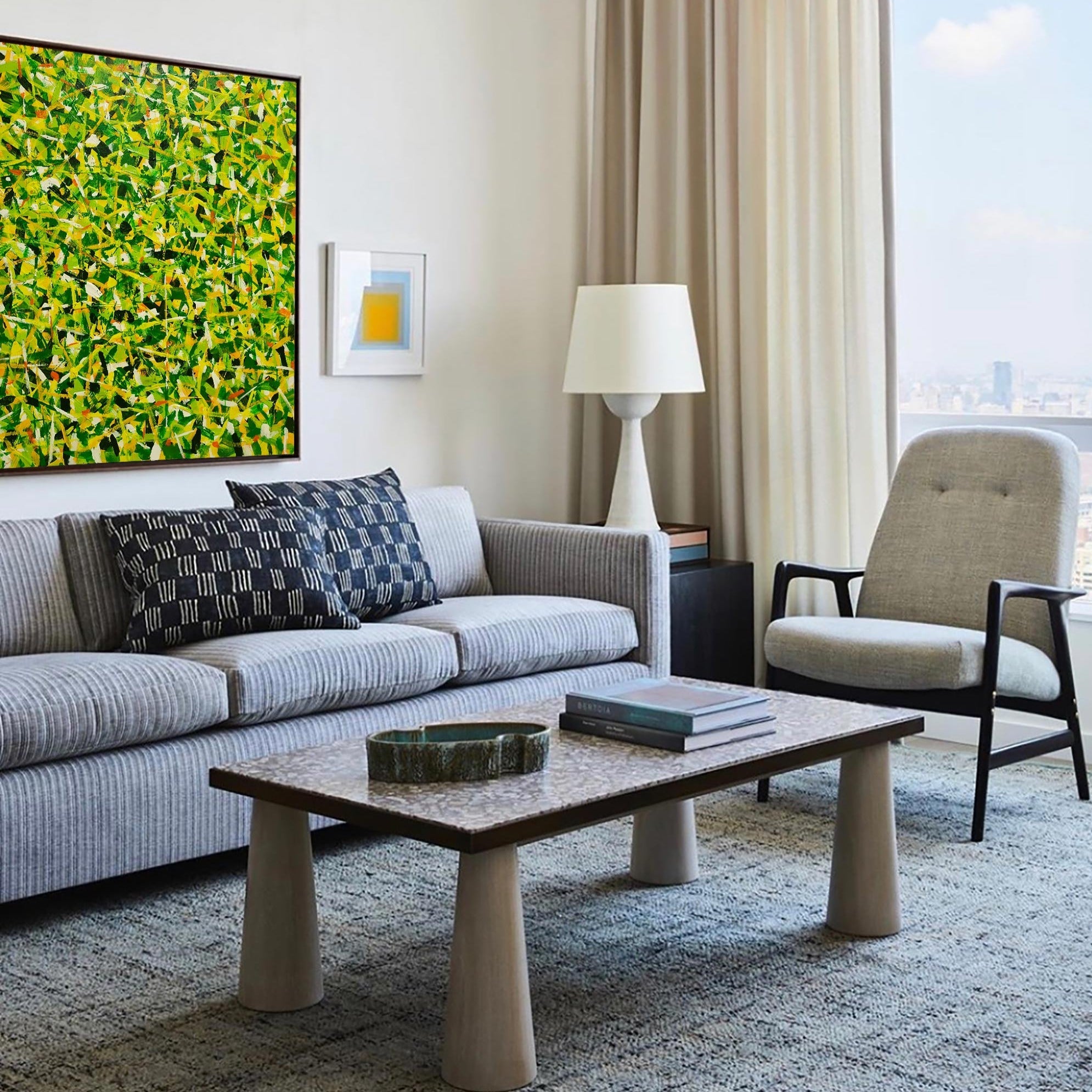 Green Yellow Textured Square Abstract Art