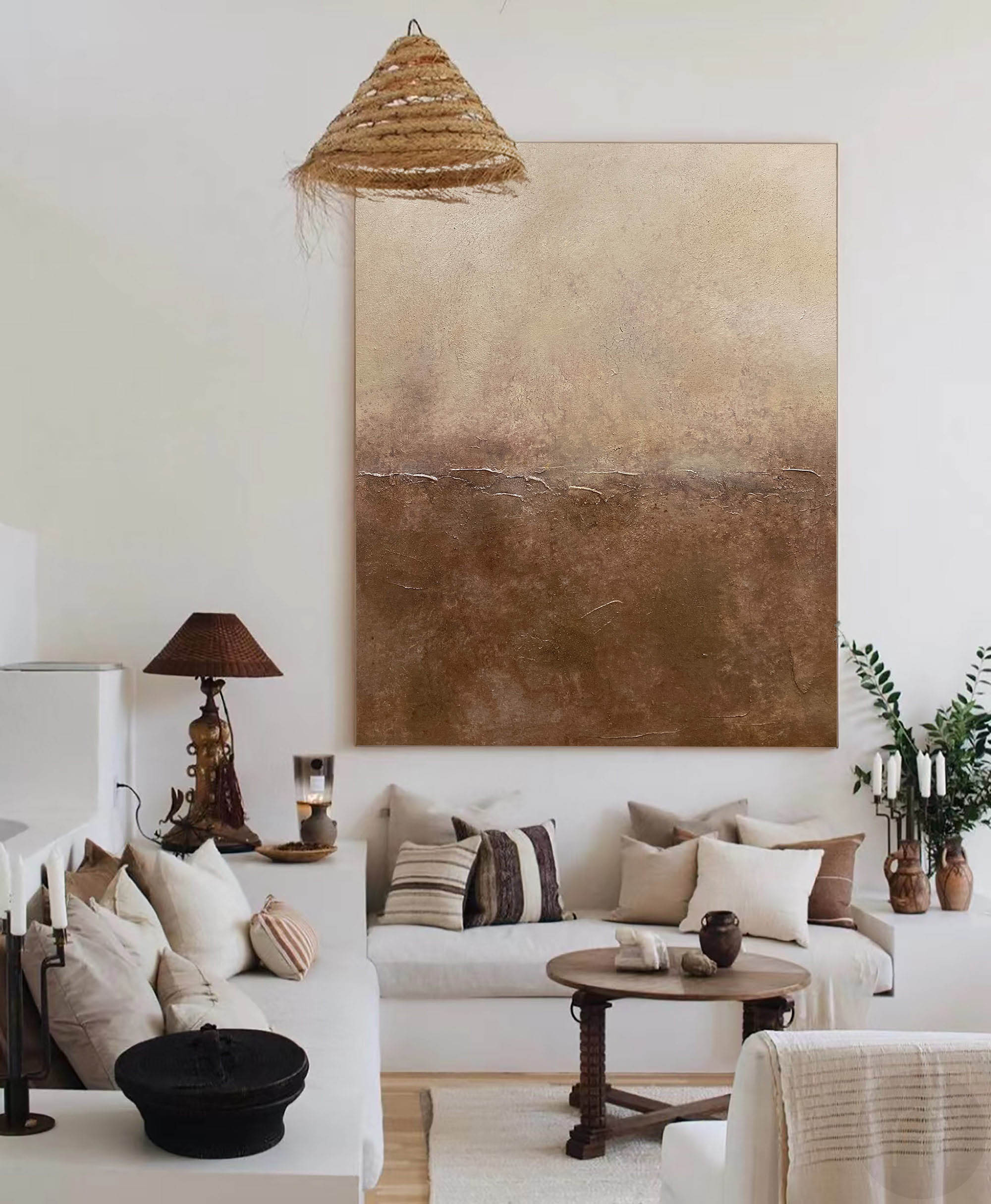 Bronze‑Beige Tall Gradient‑Tone Layered‑Textured Artwork
