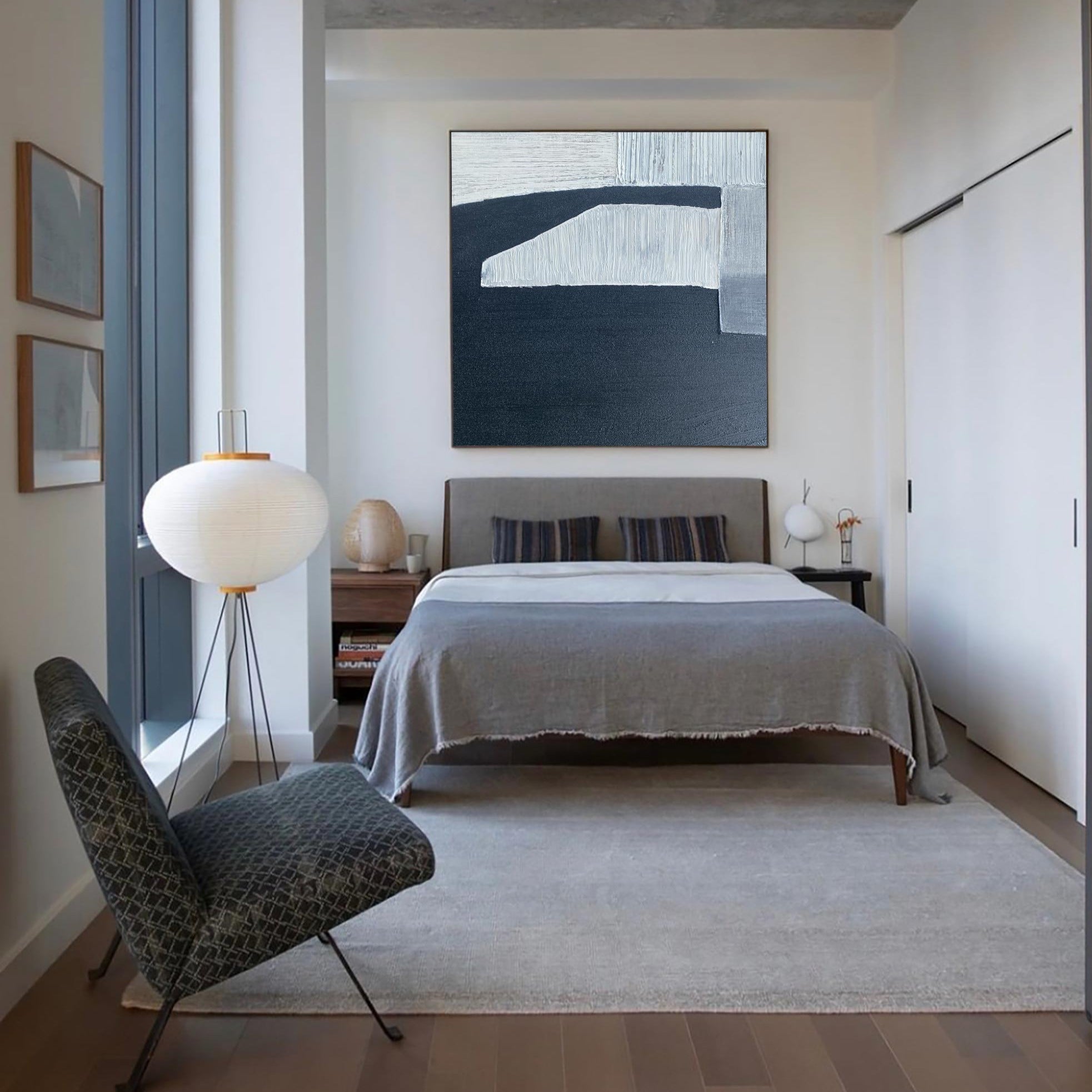 Blue White Black Abstract Geometric Painting