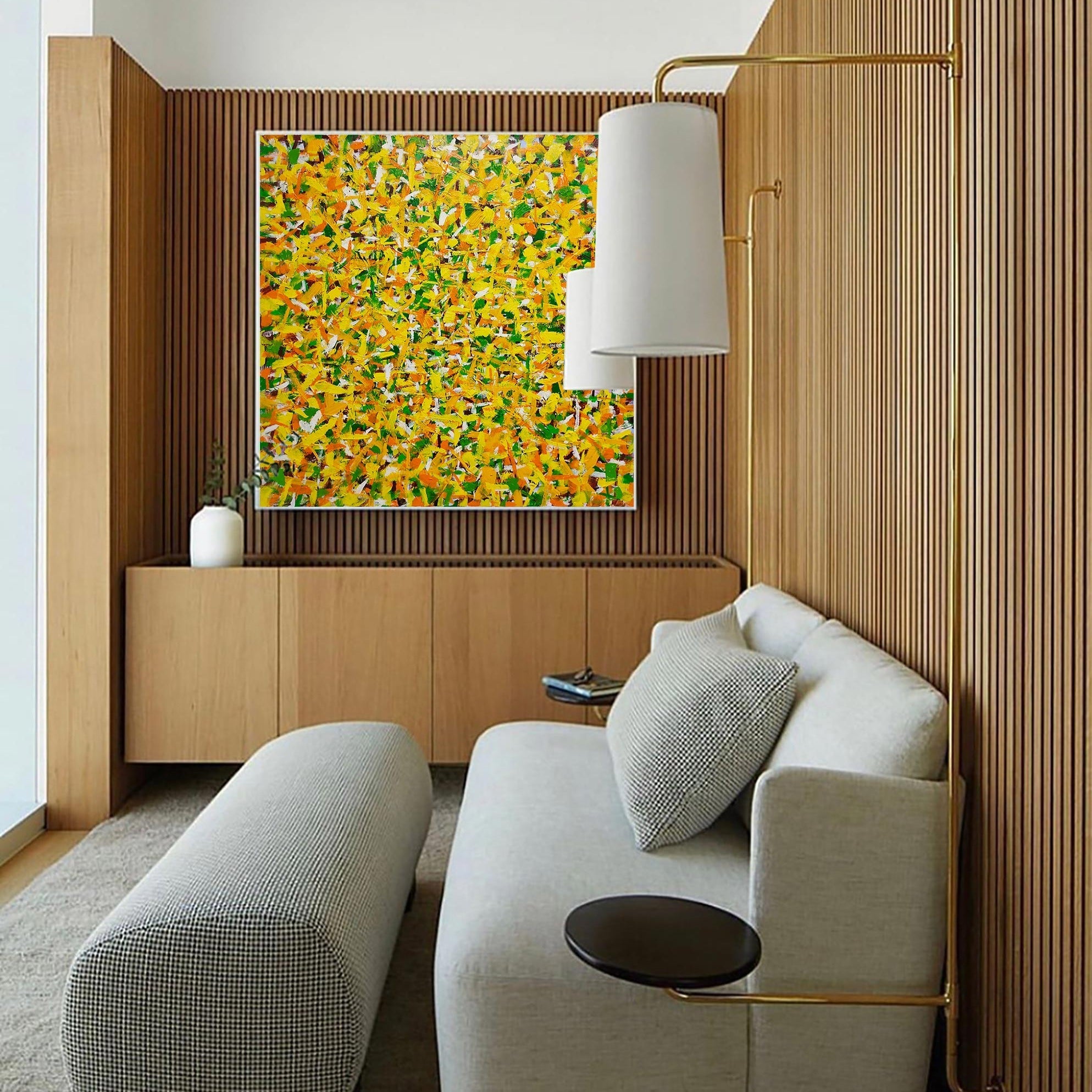 Vibrant Yellow Green Textured Square Acrylic Painting