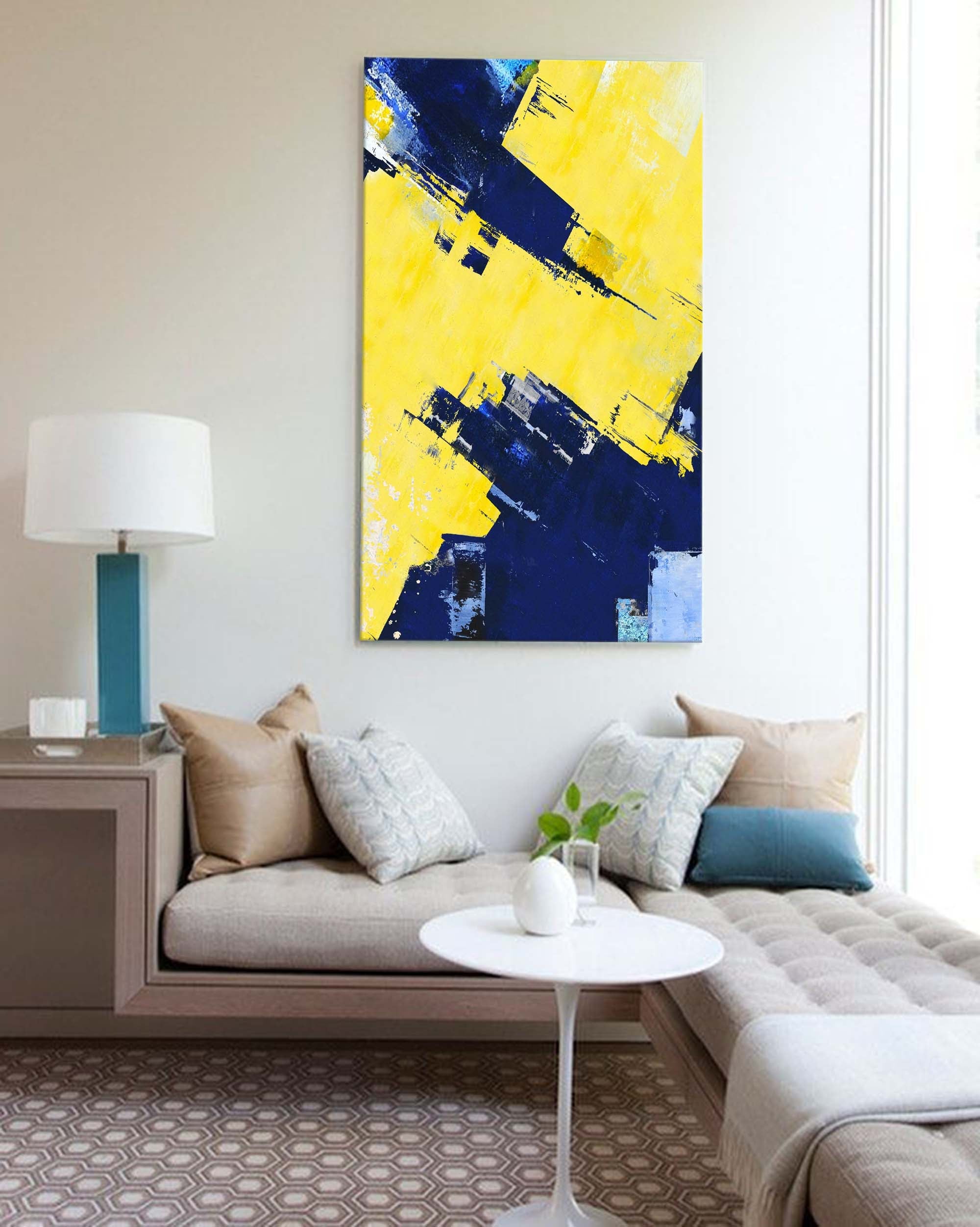 Yellow Navy Blue Abstract Wall Art
