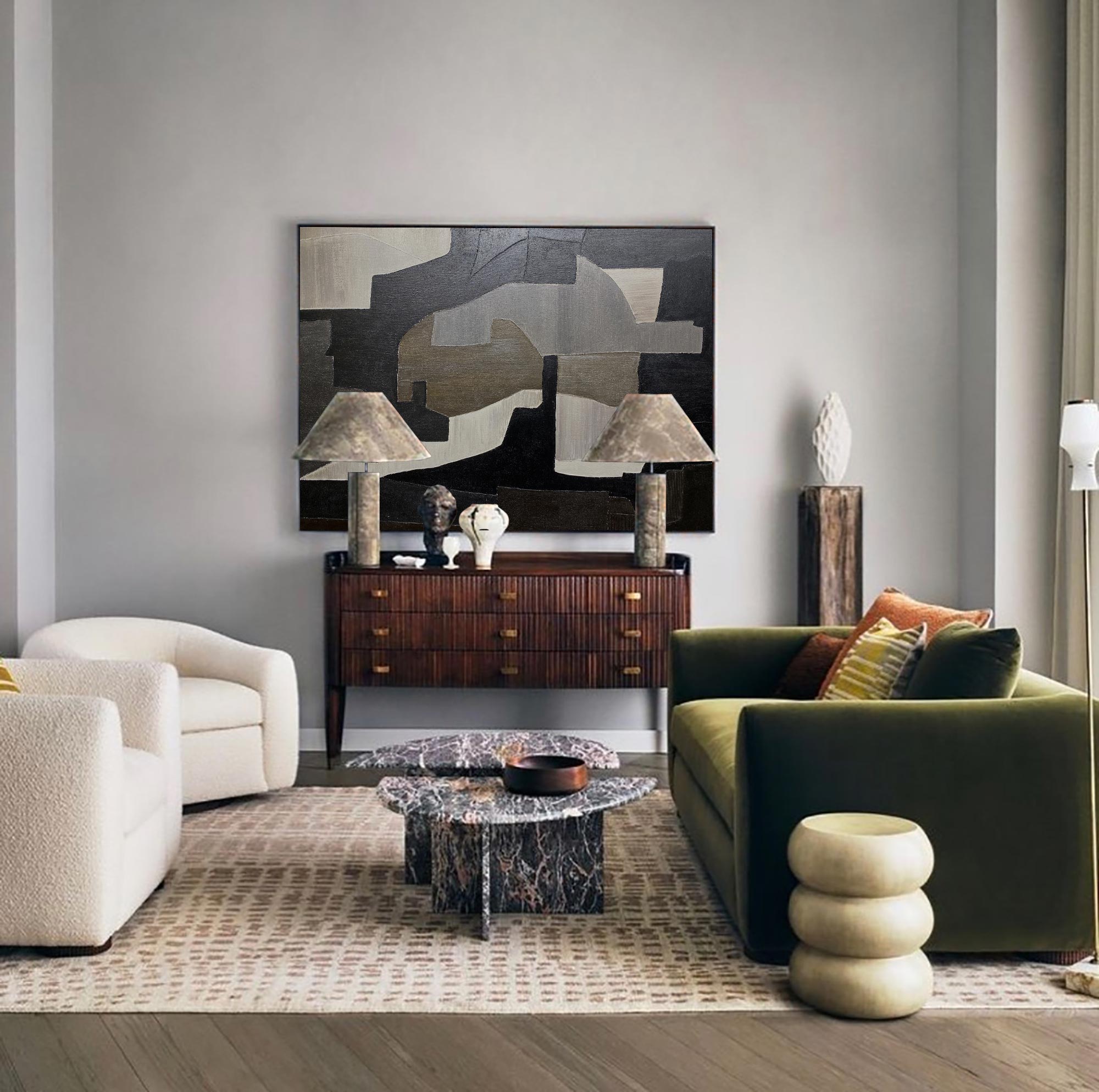 Minimalist Black White Grey Geometric Abstract Painting