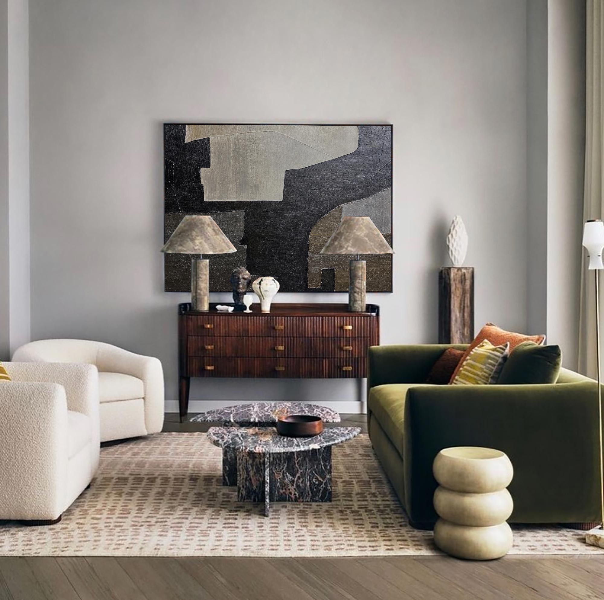Minimalist Black Beige Geometric Abstract Painting