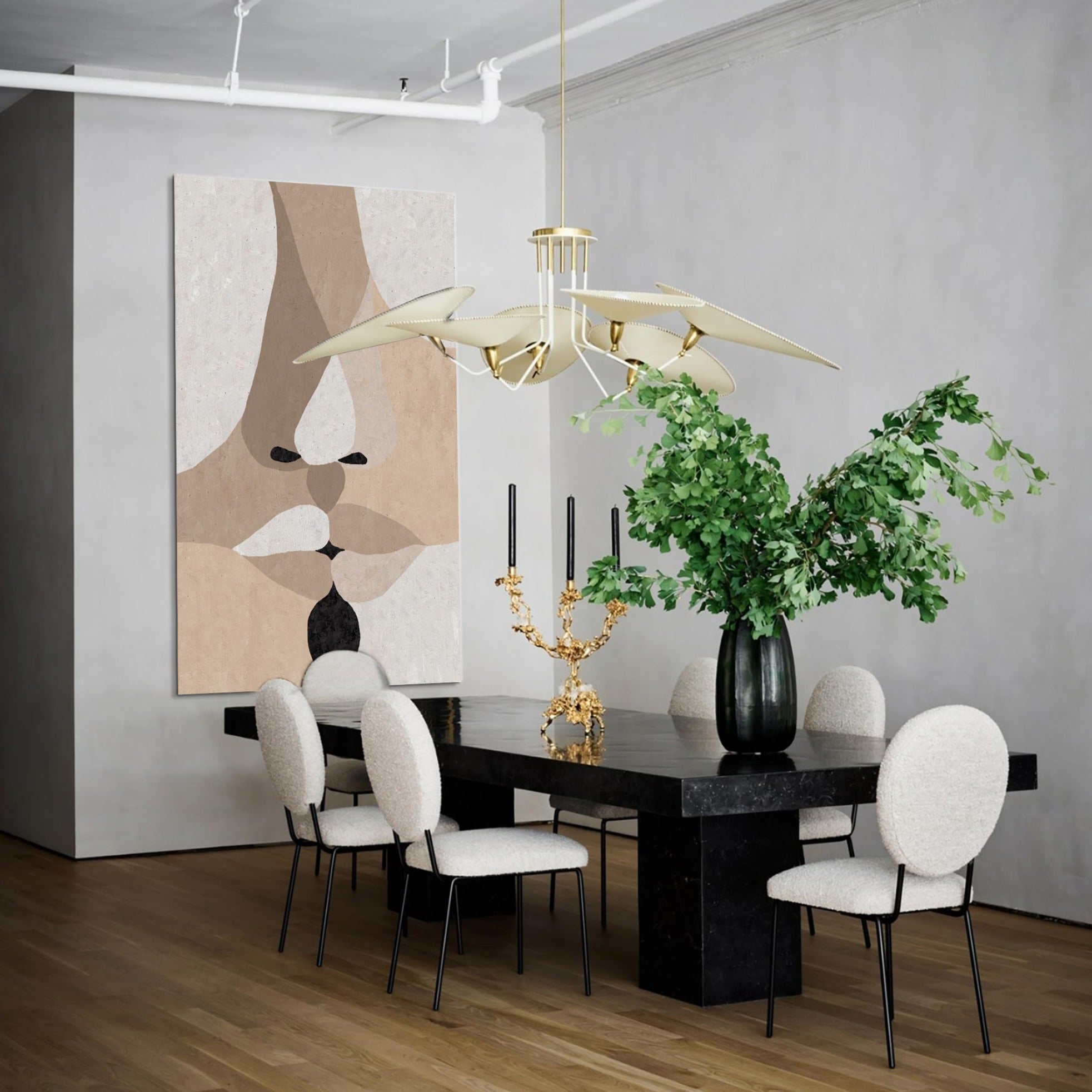 Taupe‑Beige Vertical Face‑Fragment Layer‑Textured Artwork