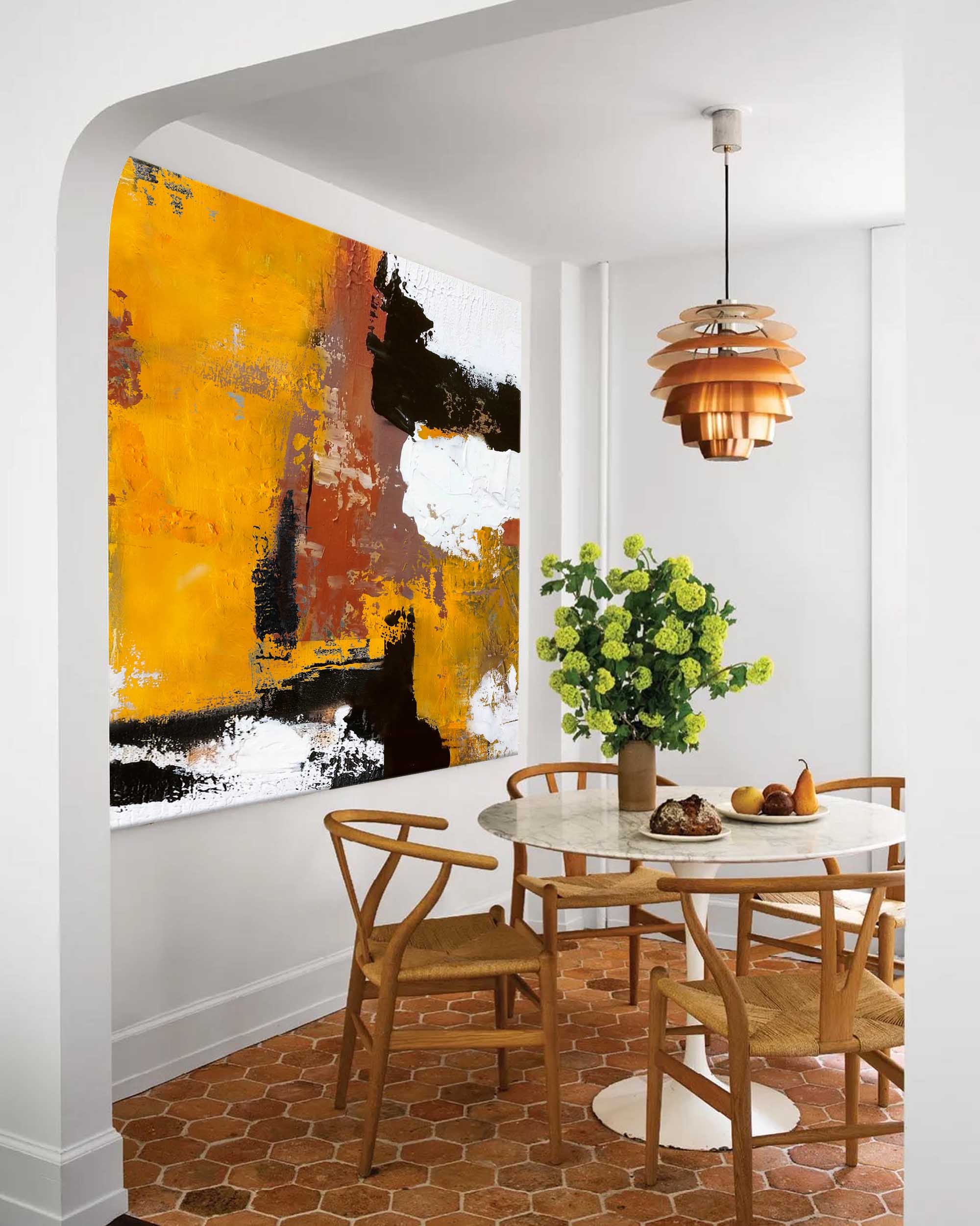 Ochre Black White Textured Abstract Wall Art