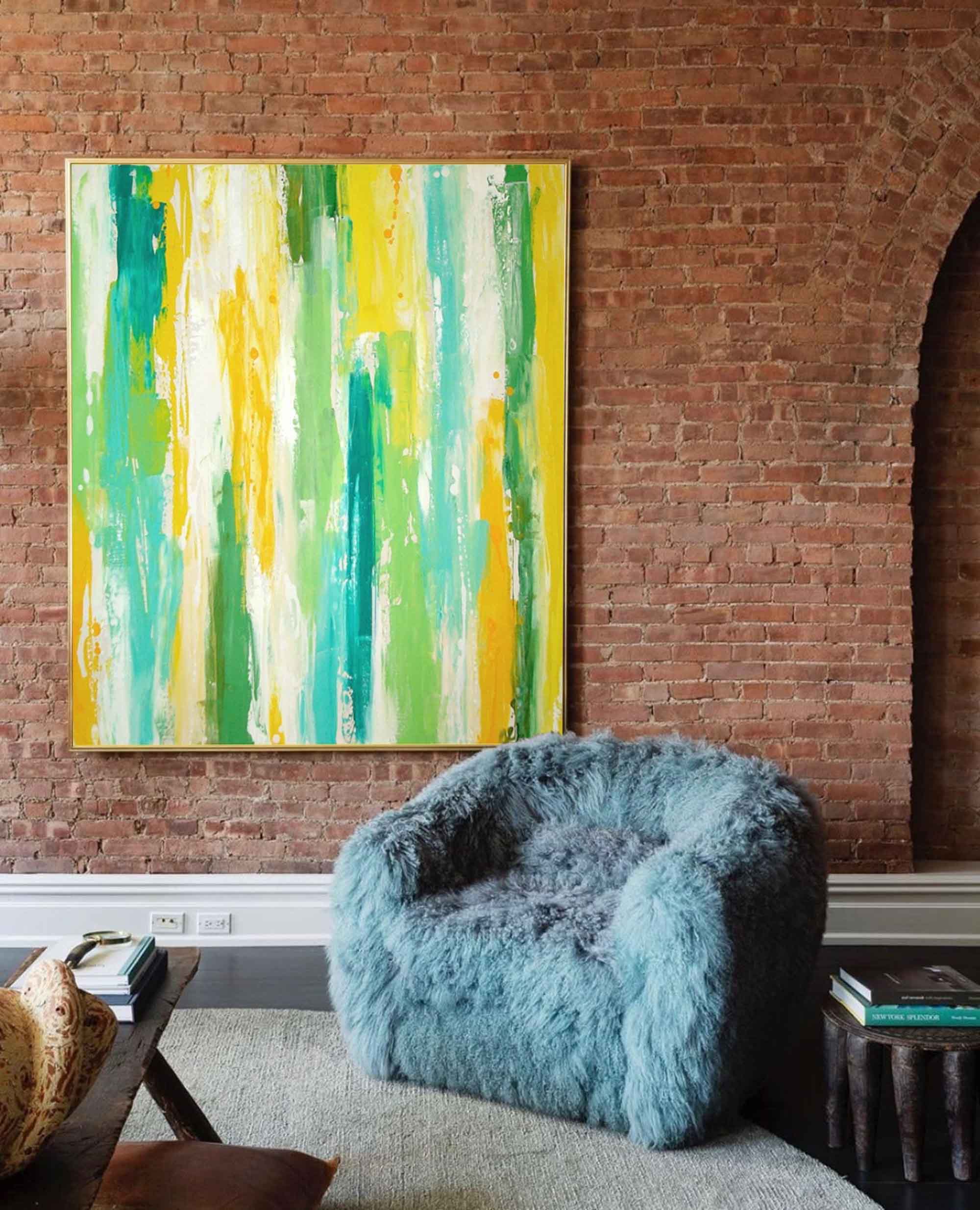 Cheerful Multigreen Vertical Textured Wall Art