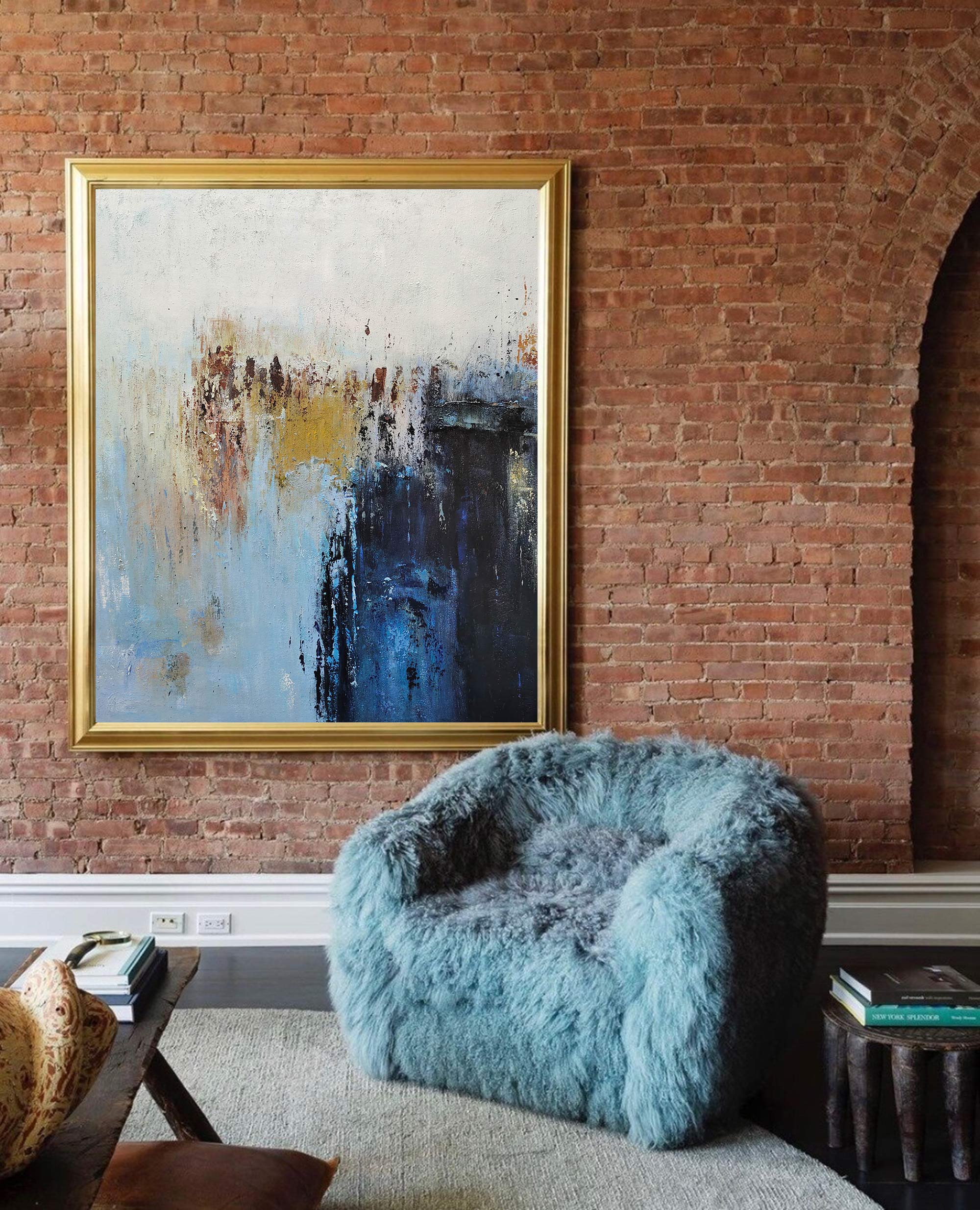Vertical Impasto Abstract Unstretched Acrylic Canvas Wall Artwork