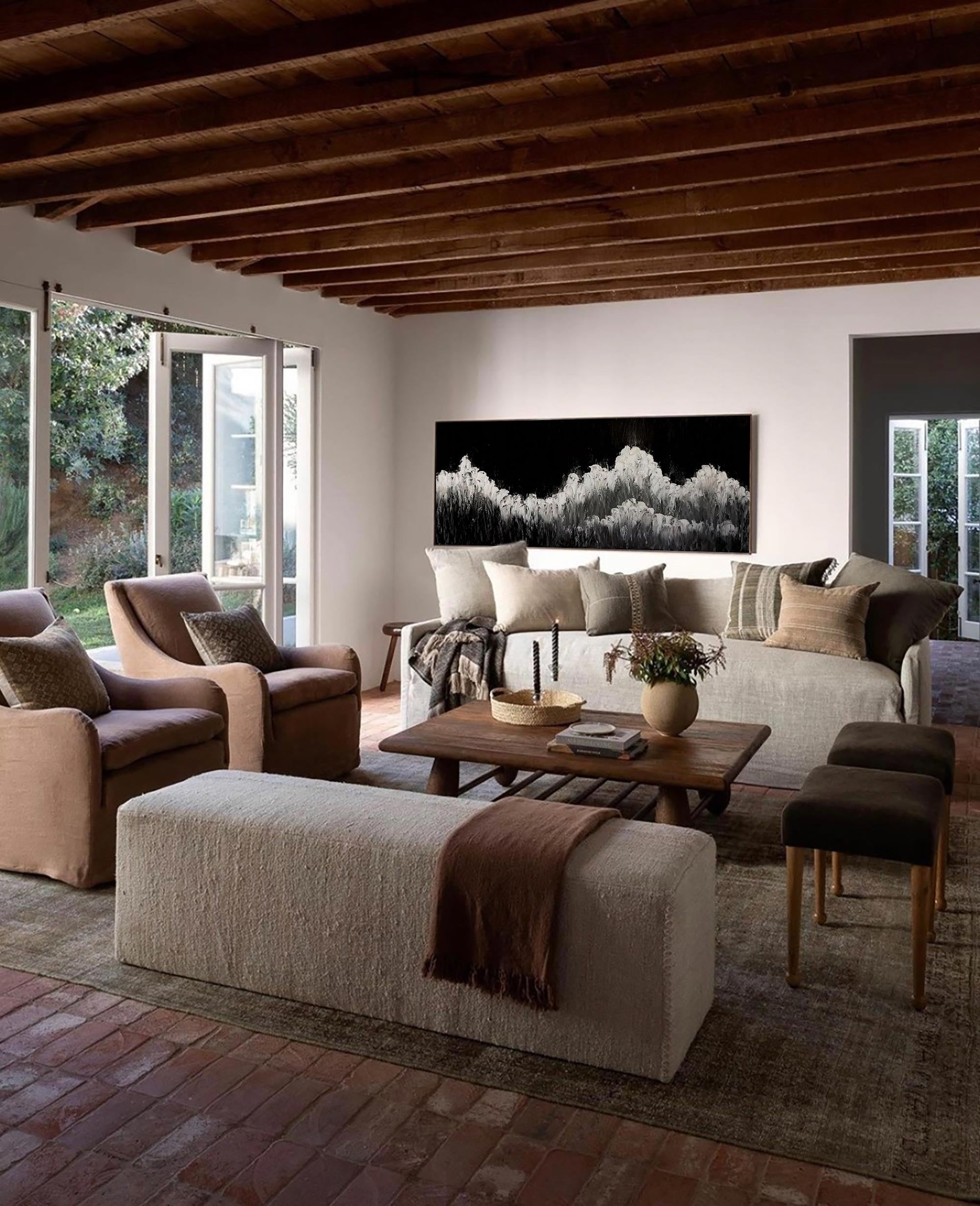 Abstract Black White Mountain Landscape Painting